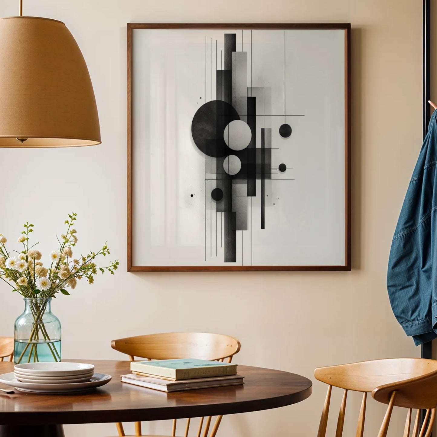 Boho Abstract Pattern I, Black & White Mid Century Modern, Boho Art Painting