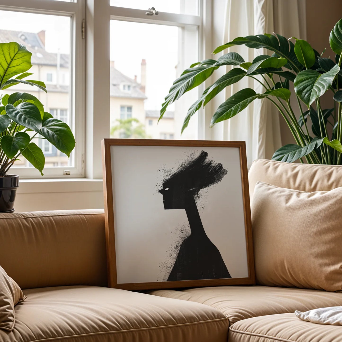 Boho Feminine I, Black & White Mid Century Modern, Boho Art Painting