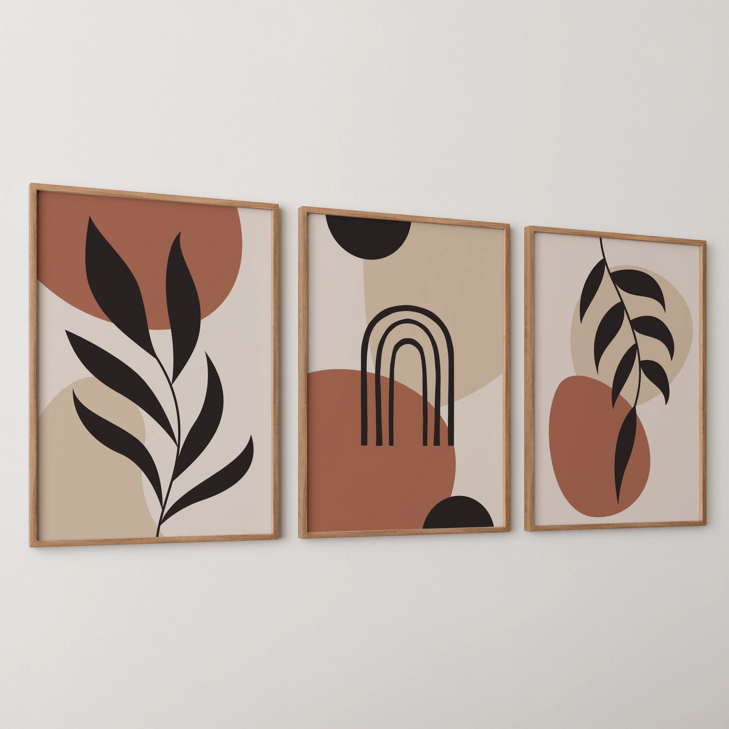 Boho Leaves III, Set of 3, Modern Wall Art, Mid Century Modern