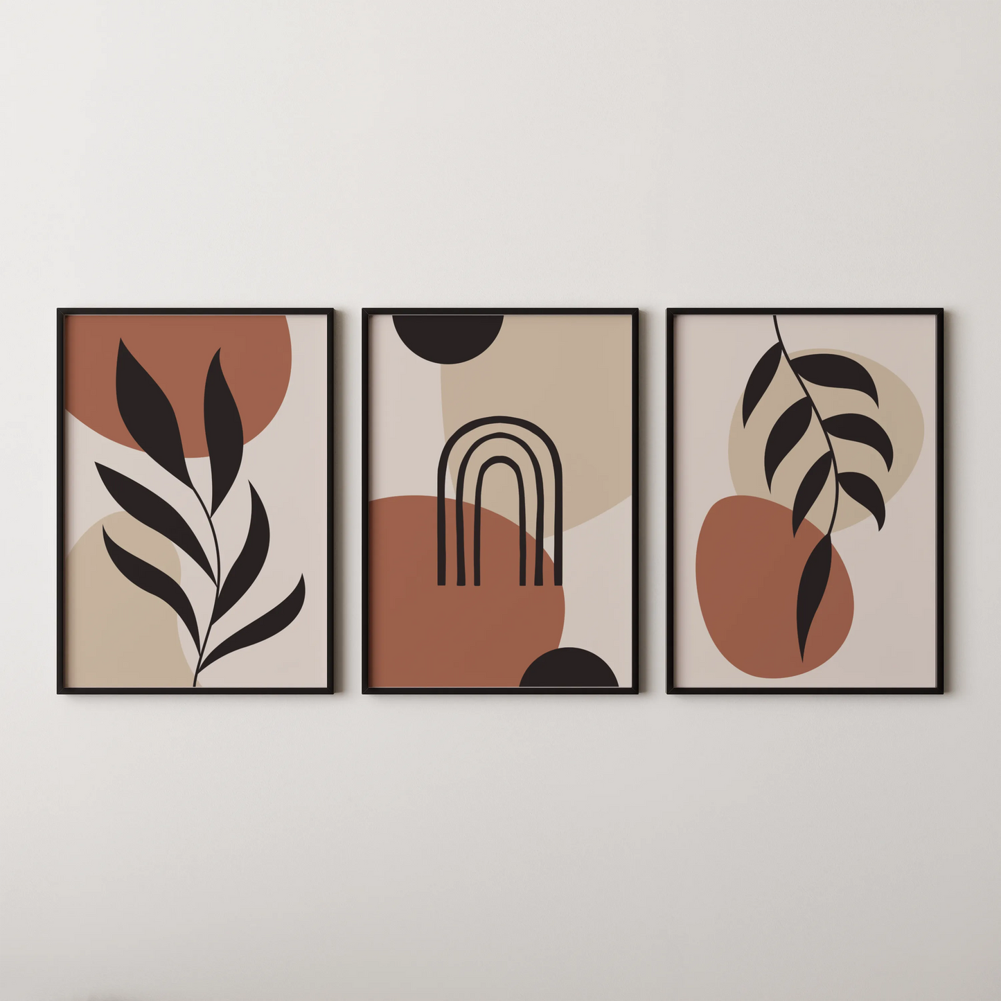Boho Leaves III, Set of 3, Modern Wall Art, Mid Century Modern