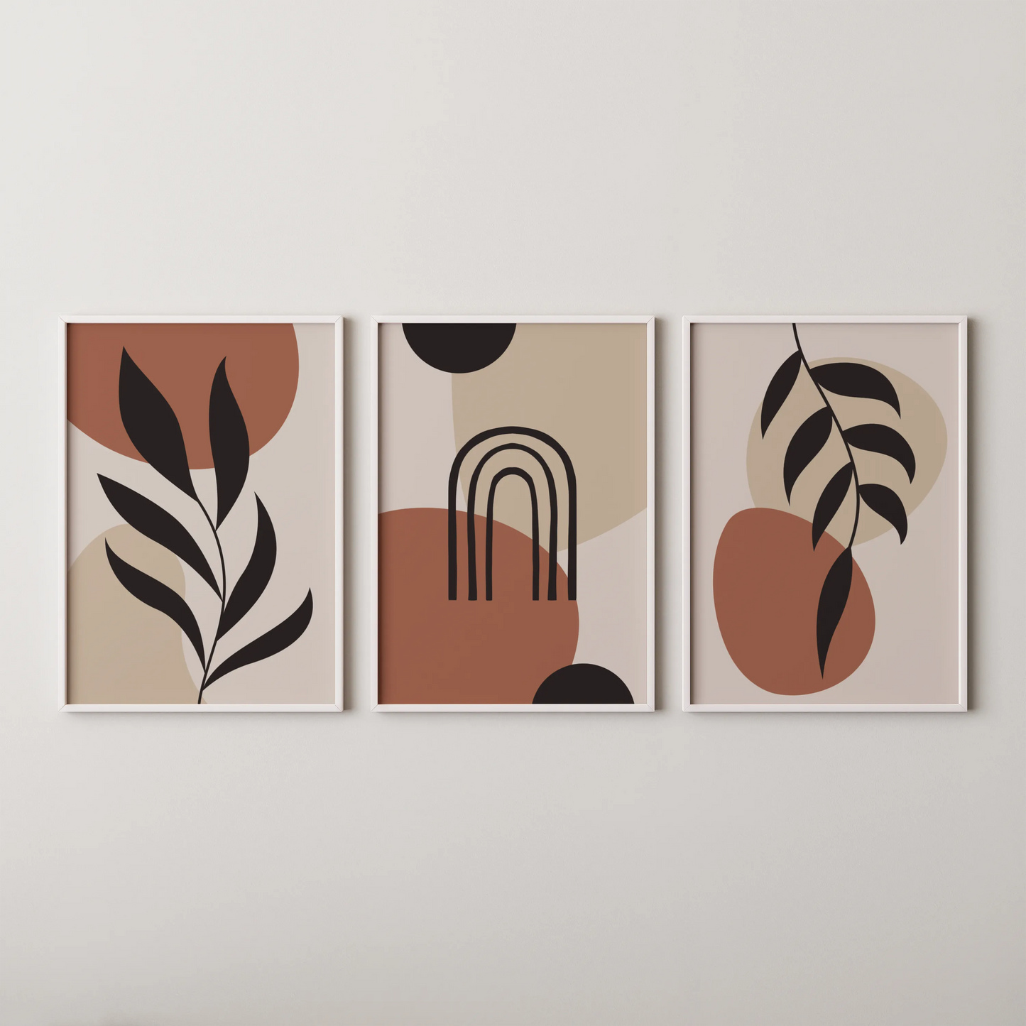 Boho Leaves III, Set of 3, Modern Wall Art, Mid Century Modern