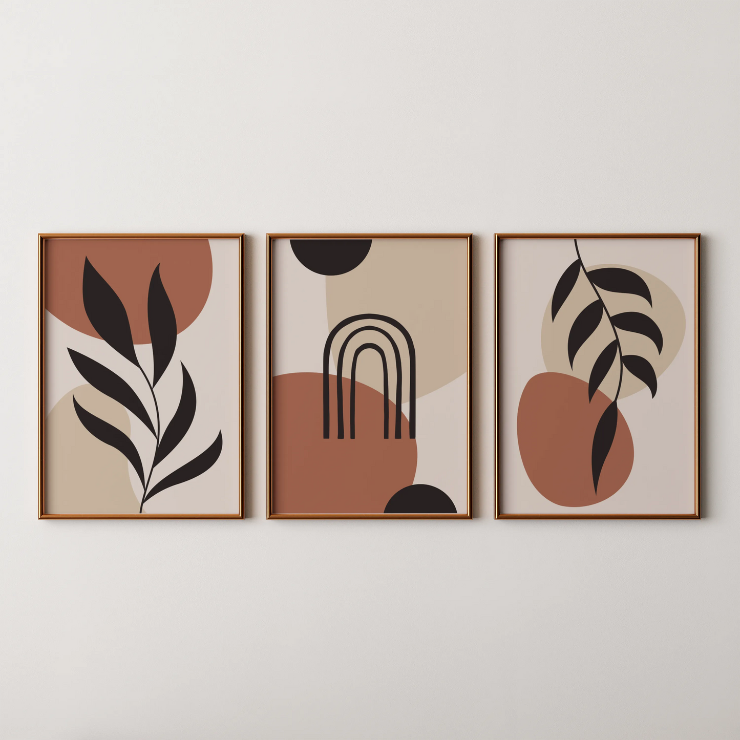 Boho Leaves III, Set of 3, Modern Wall Art, Mid Century Modern