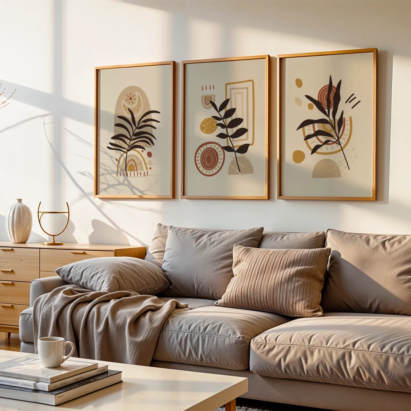 Boho Leaves VI, Set of 3, Modern Wall Art, Mid Century Vibe