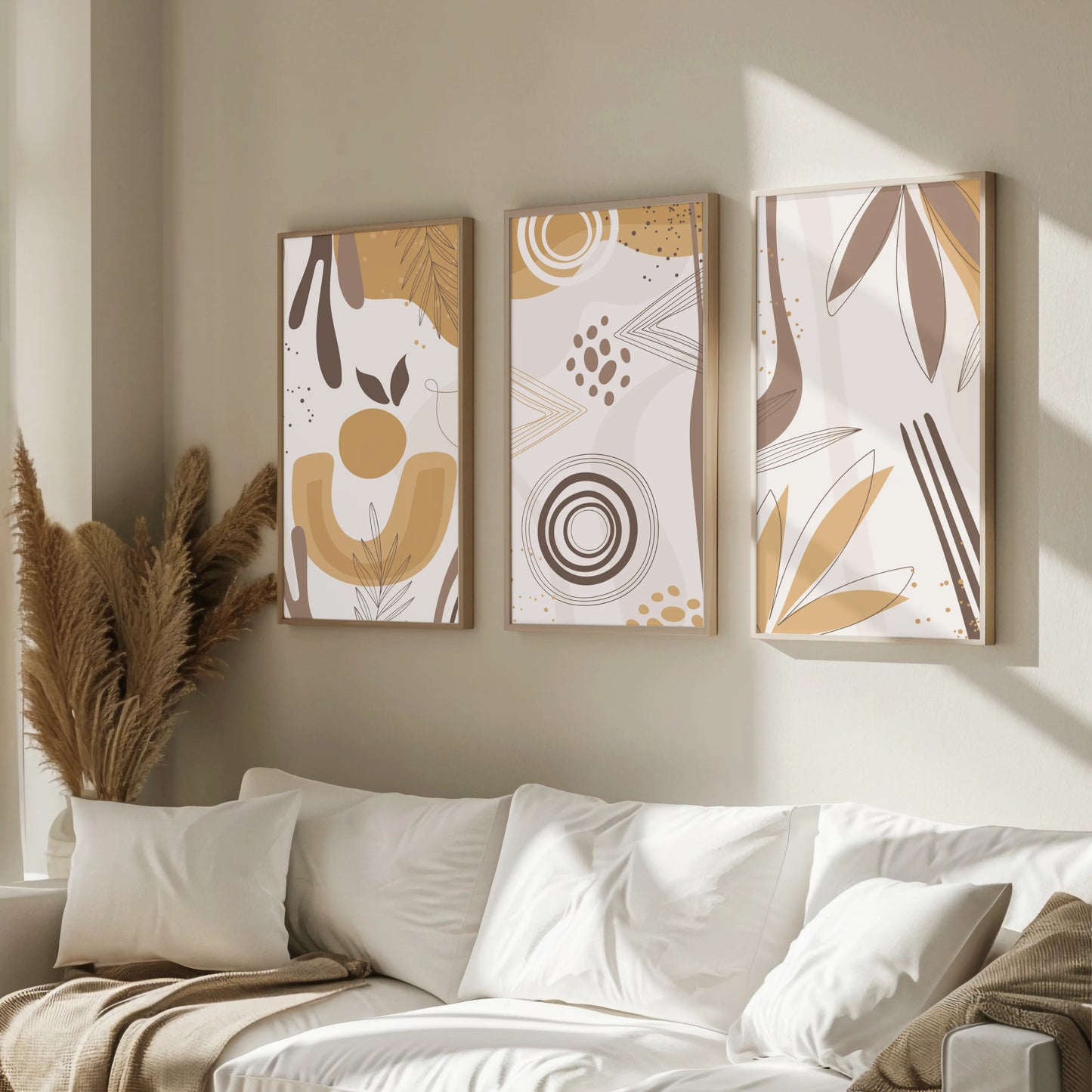 Boho Leaves, Set of 3, Modern Wall Art, Mid Century Vibe