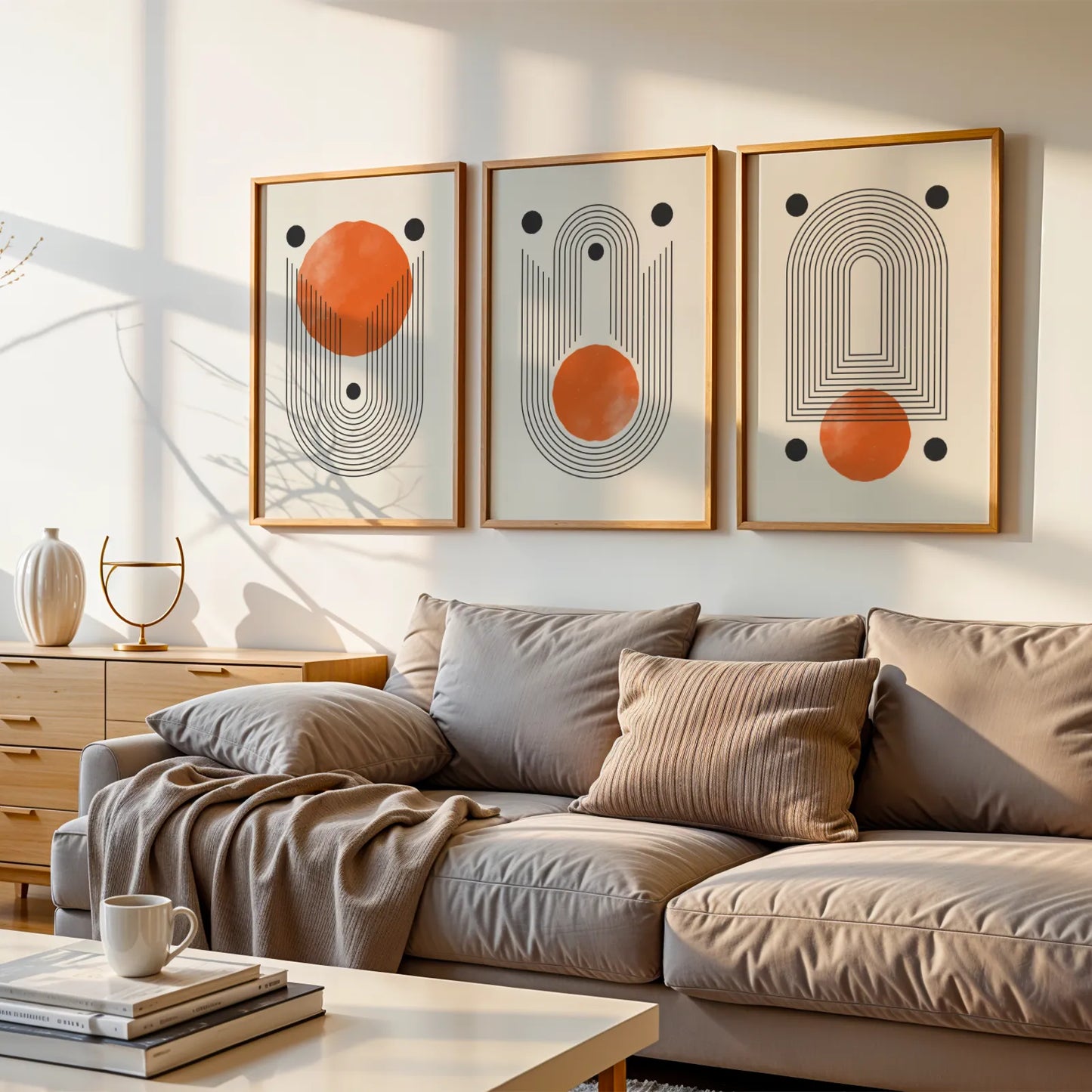 Boho Lines II, Set of 3, Modern Wall Art, Mid Century Modern