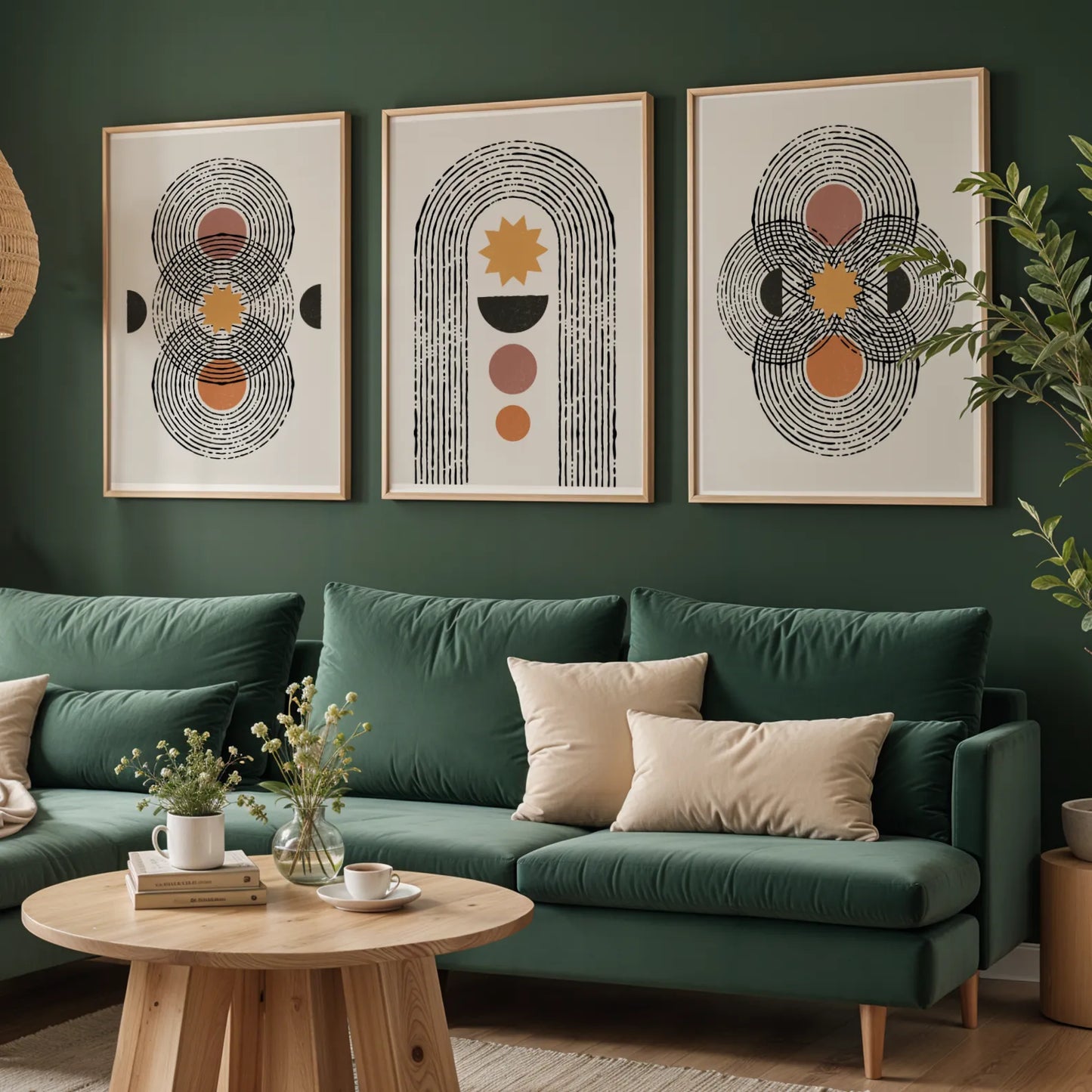 Boho Lines I, Set of 3, Modern Wall Art, Mid Century Vibe