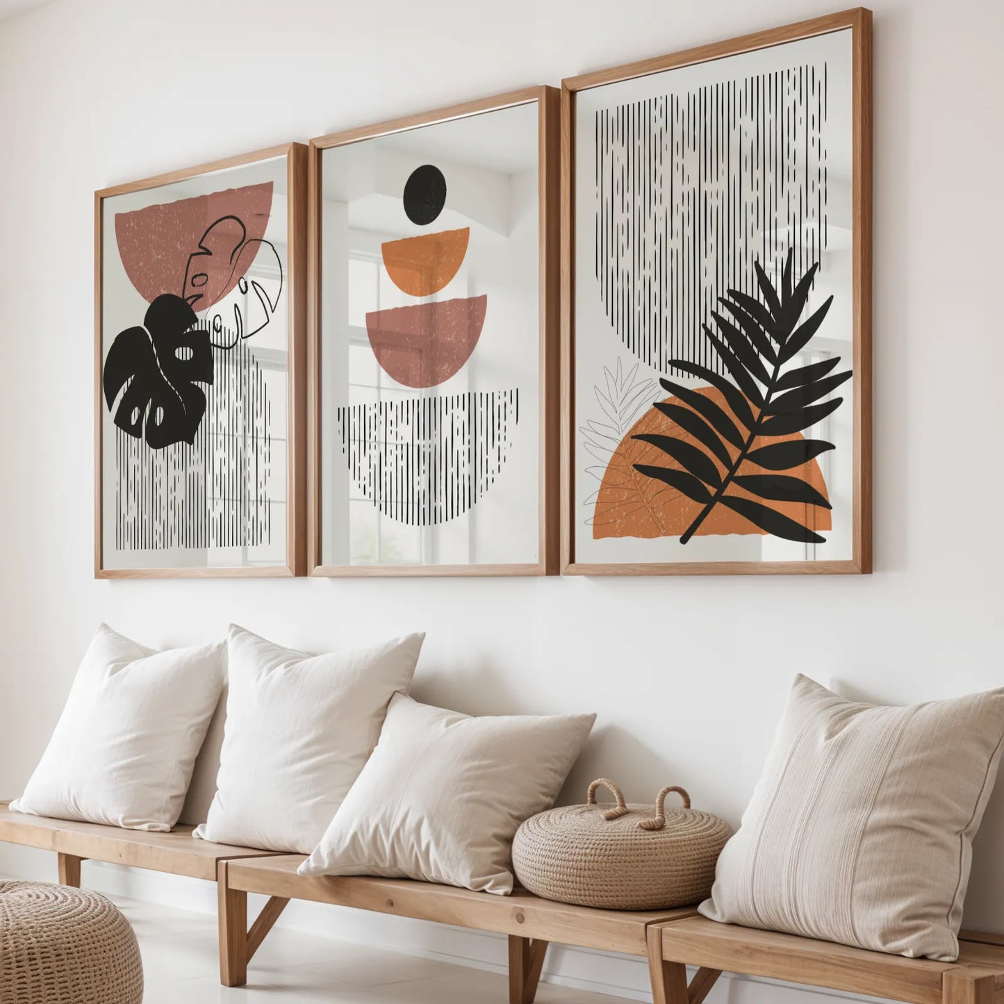 Boho Lines V, Set of 3, Modern Wall Art, Mid Century Vibe
