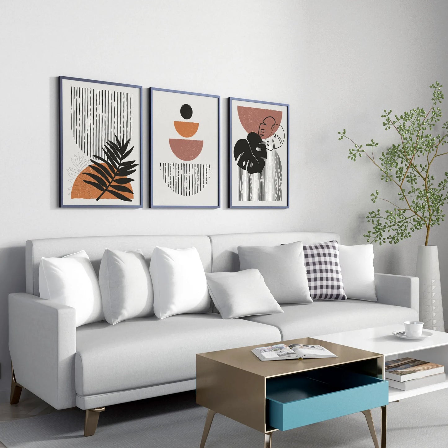 Boho Lines V, Set of 3, Modern Wall Art, Mid Century Vibe