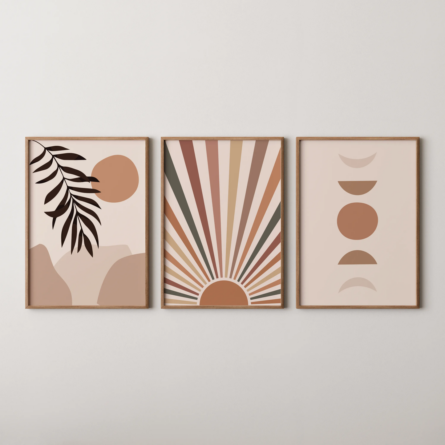 Boho Moon and Lines, Set of 3, Modern Wall Art, Mid Century Modern