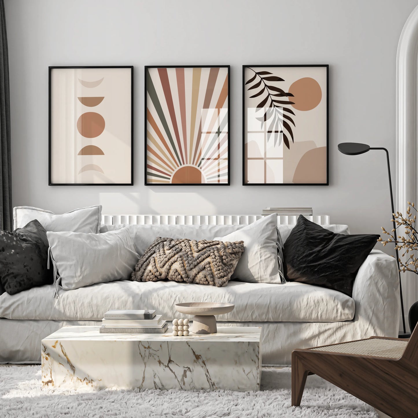 Boho Moon and Lines, Set of 3, Modern Wall Art, Mid Century Modern