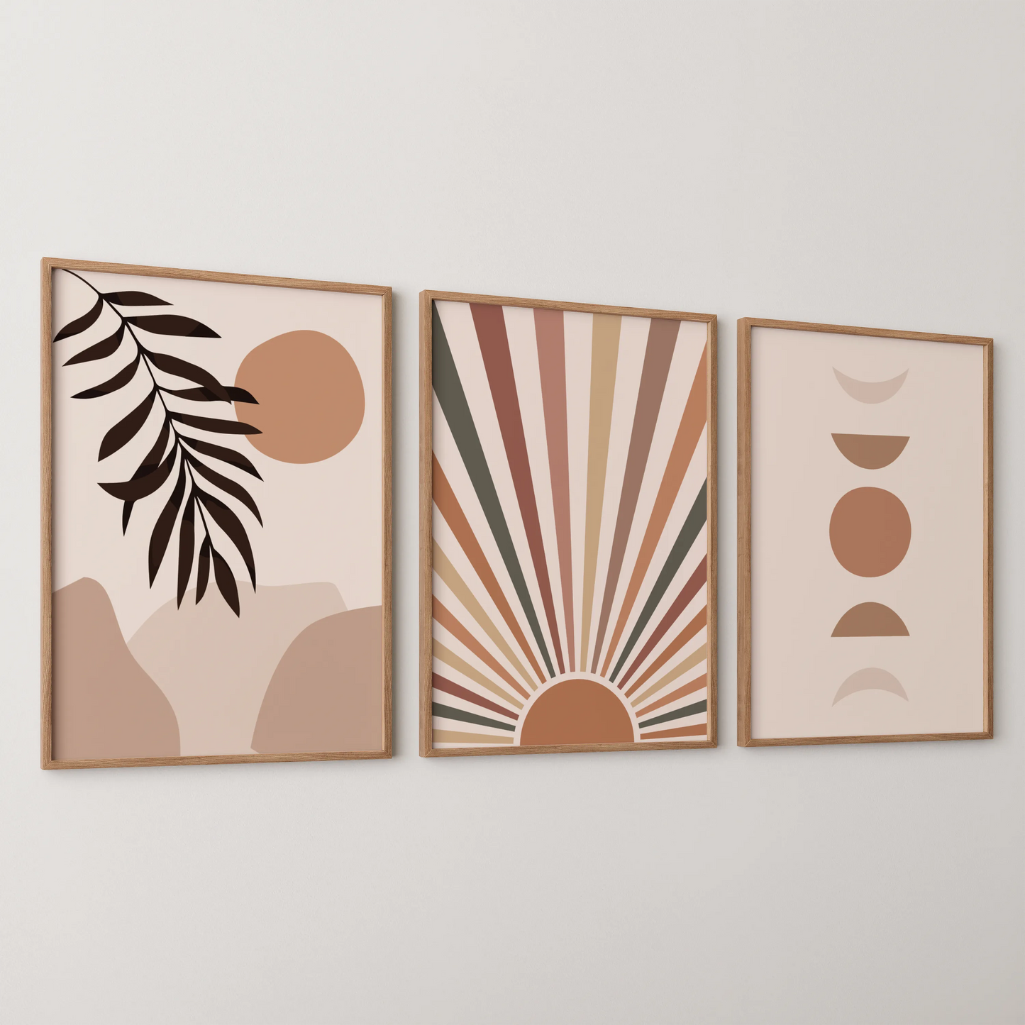 Boho Moon and Lines, Set of 3, Modern Wall Art, Mid Century Modern