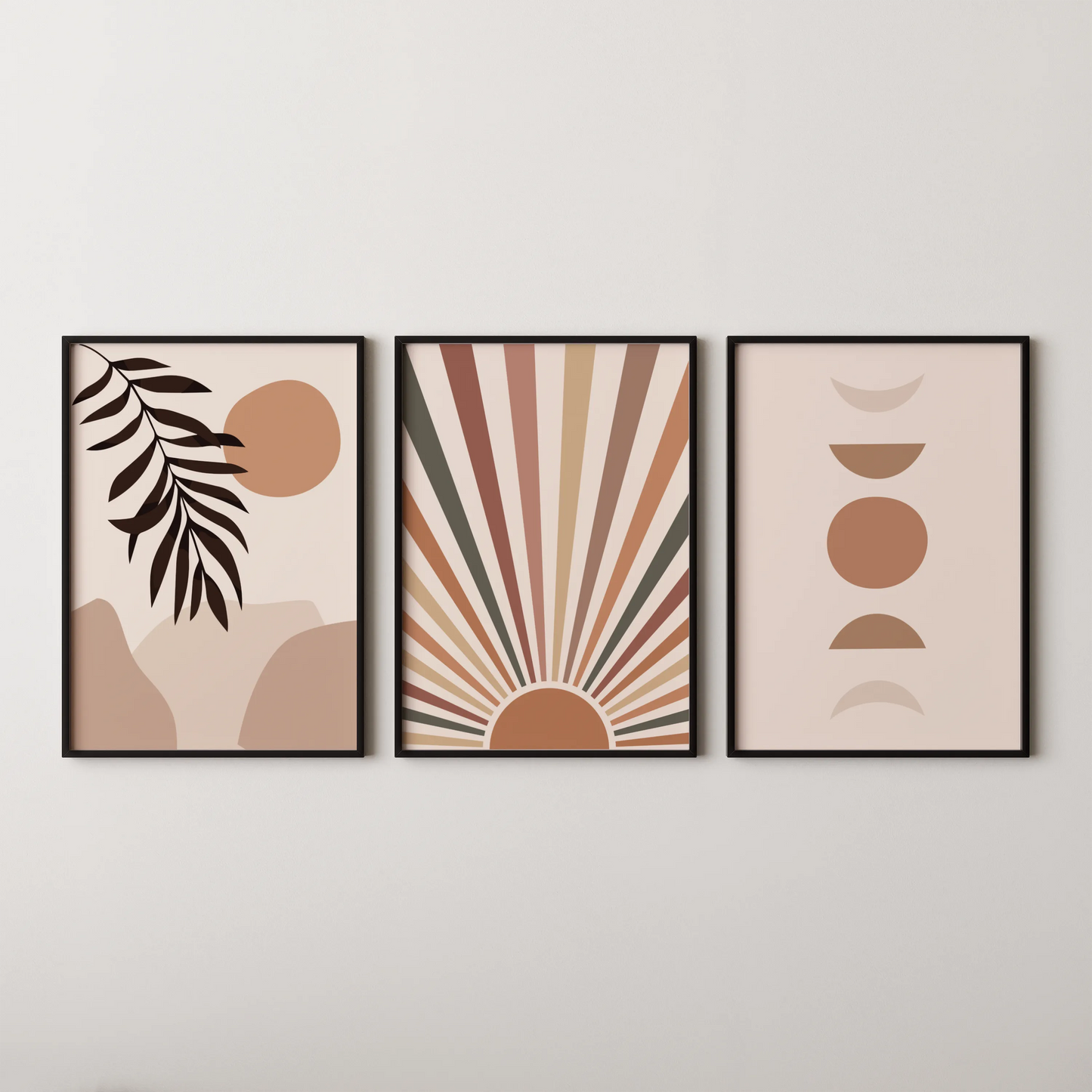 Boho Moon and Lines, Set of 3, Modern Wall Art, Mid Century Modern