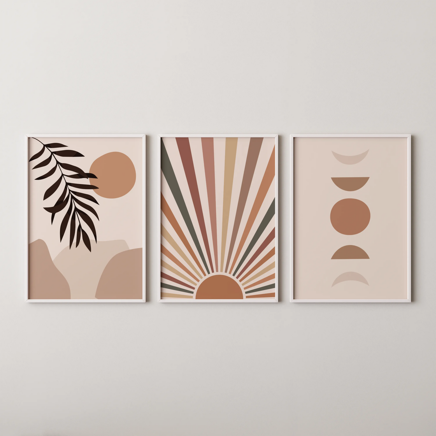 Boho Moon and Lines, Set of 3, Modern Wall Art, Mid Century Modern