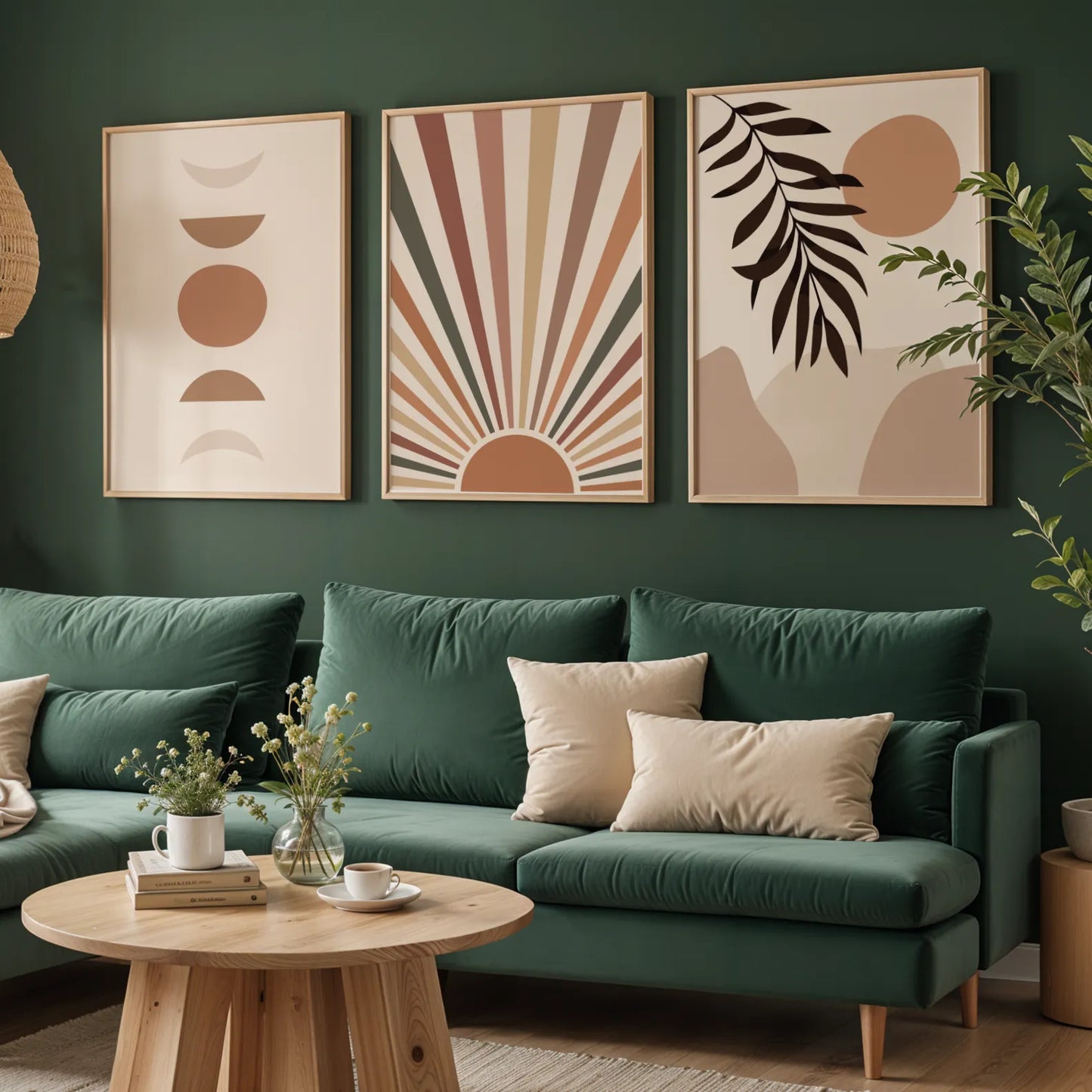 Boho Moon and Lines, Set of 3, Modern Wall Art, Mid Century Modern