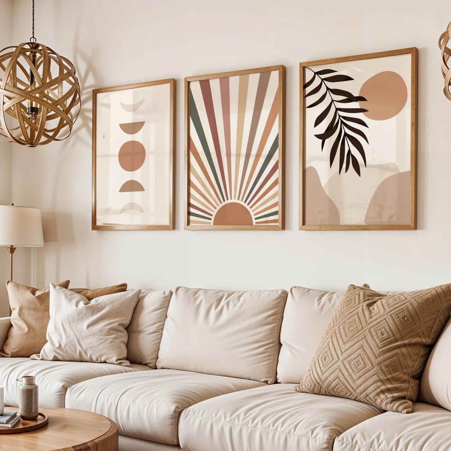 Boho Moon and Lines, Set of 3, Modern Wall Art, Mid Century Modern