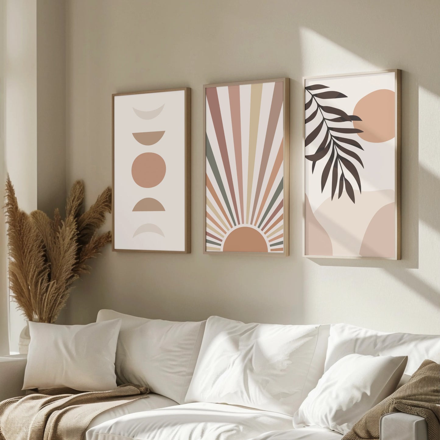 Boho Moon and Lines, Set of 3, Modern Wall Art, Mid Century Modern