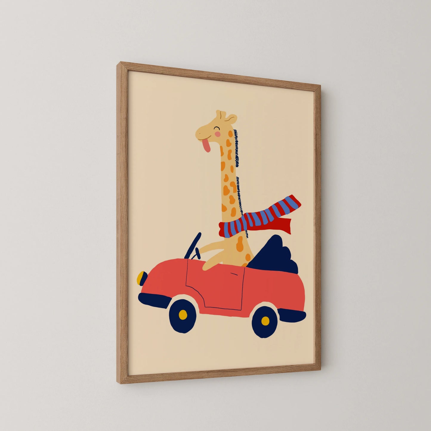 Girraffe on car - Nursery Prints