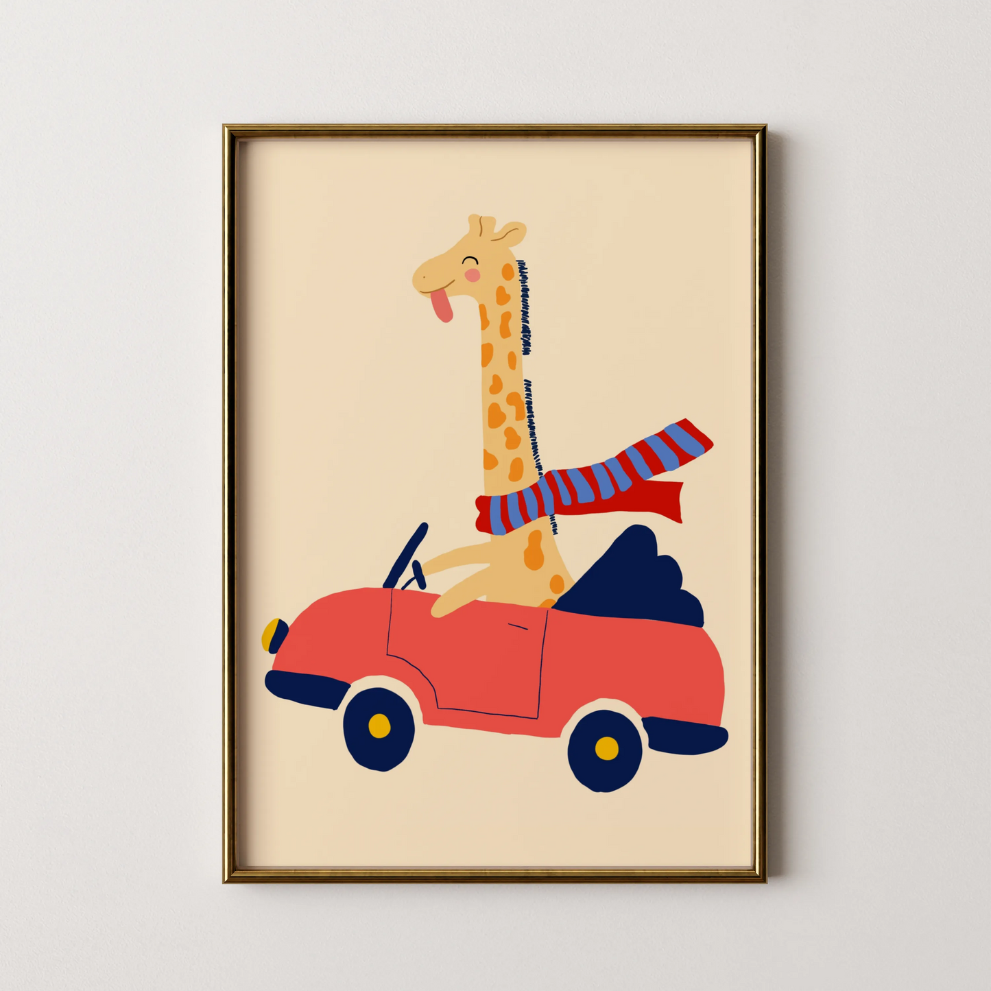 Girraffe on car - Nursery Prints
