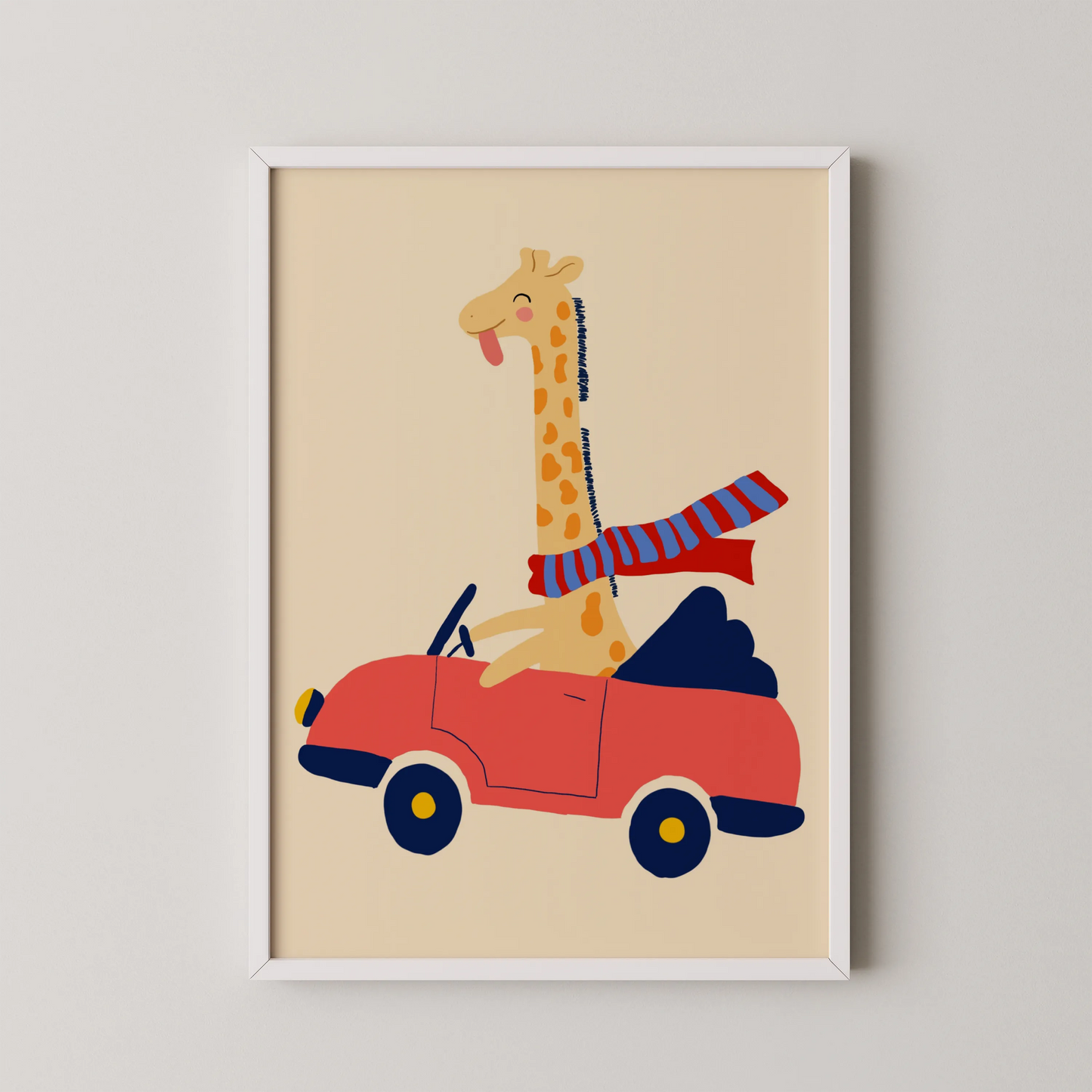 Girraffe on car - Nursery Prints