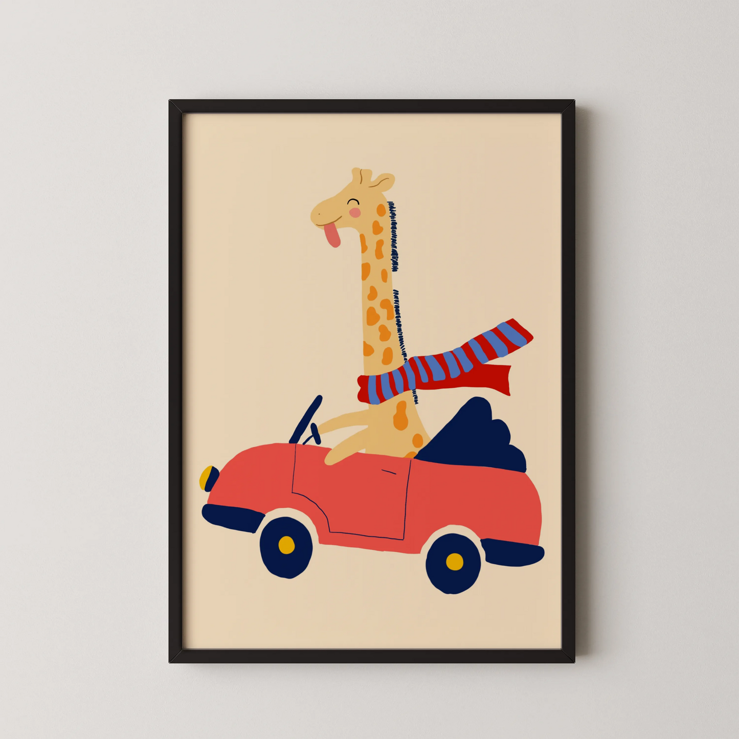 Girraffe on car - Nursery Prints