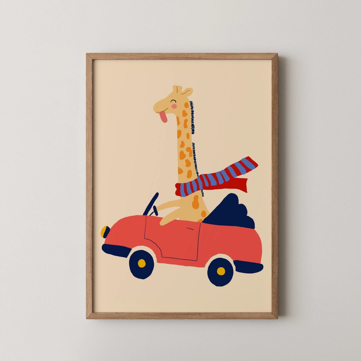 Girraffe on car - Nursery Prints