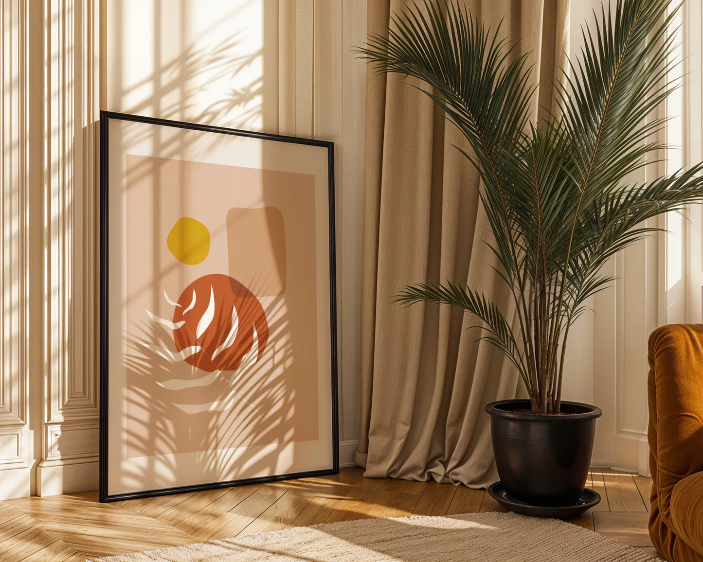 Mid Century Modern, Abstract Boho Leaves II, Wall Painting