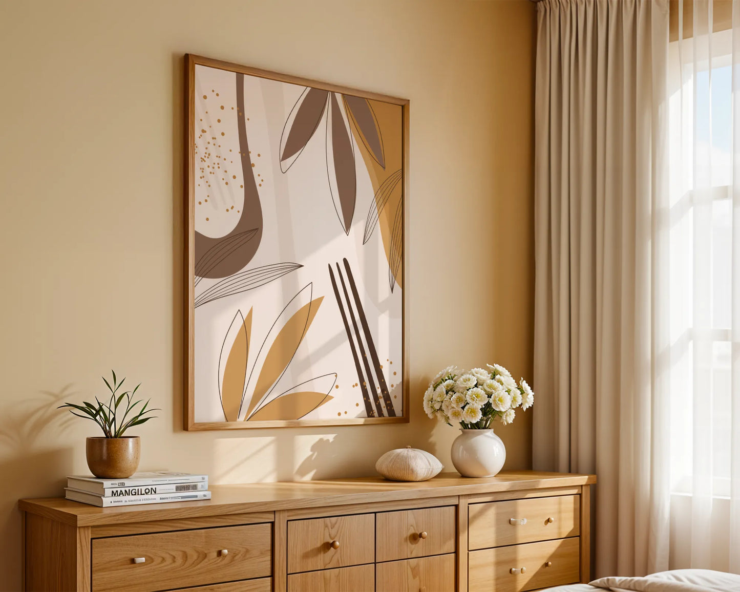 Mid Century Modern, Abstract Boho Leaves I, Wall Painting