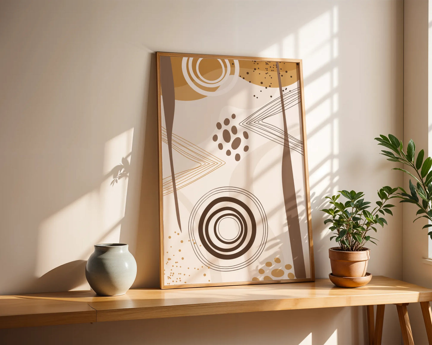 Mid Century Modern, Abstract Boho Leaves, Wall Painting