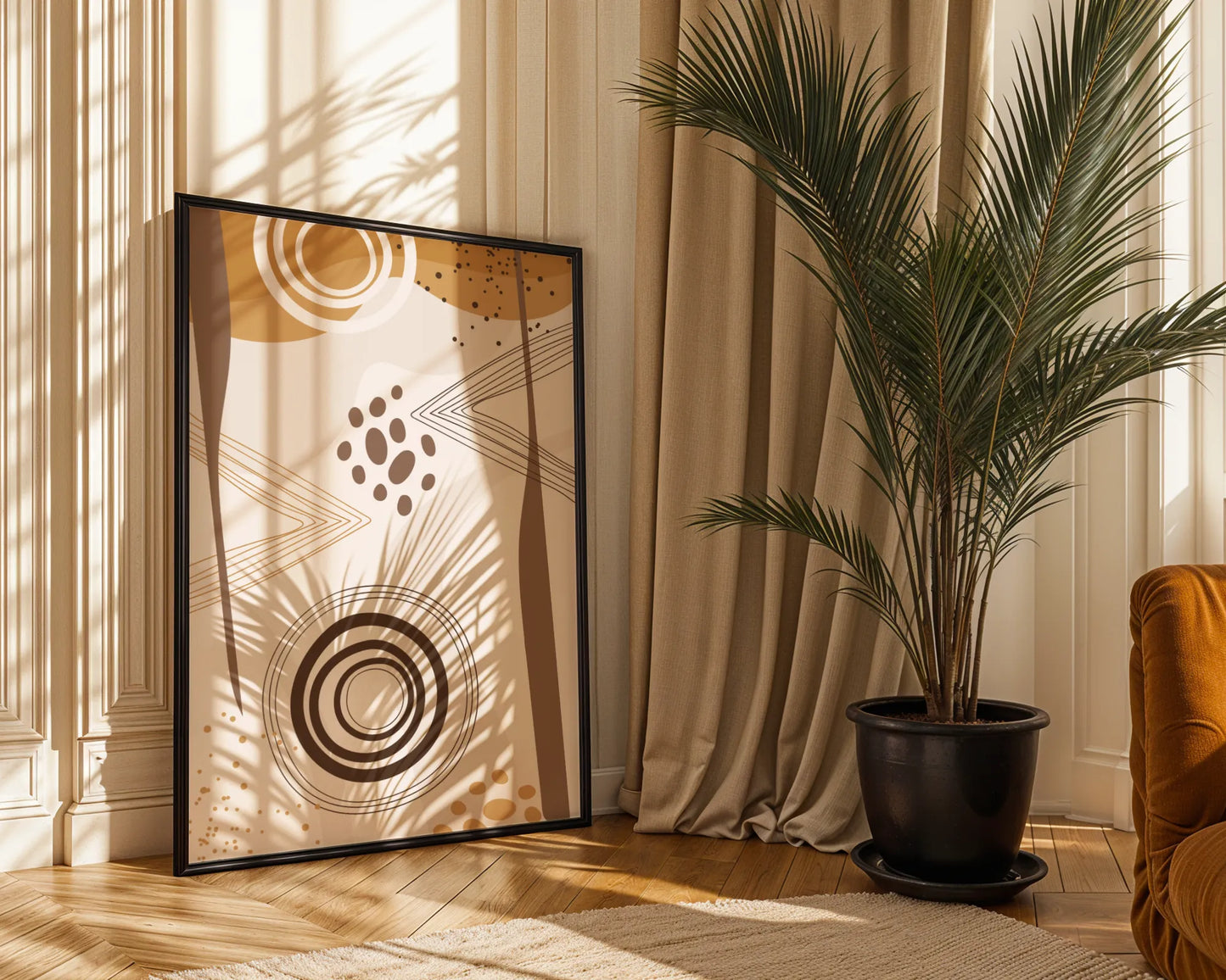 Mid Century Modern, Abstract Boho Leaves, Wall Painting
