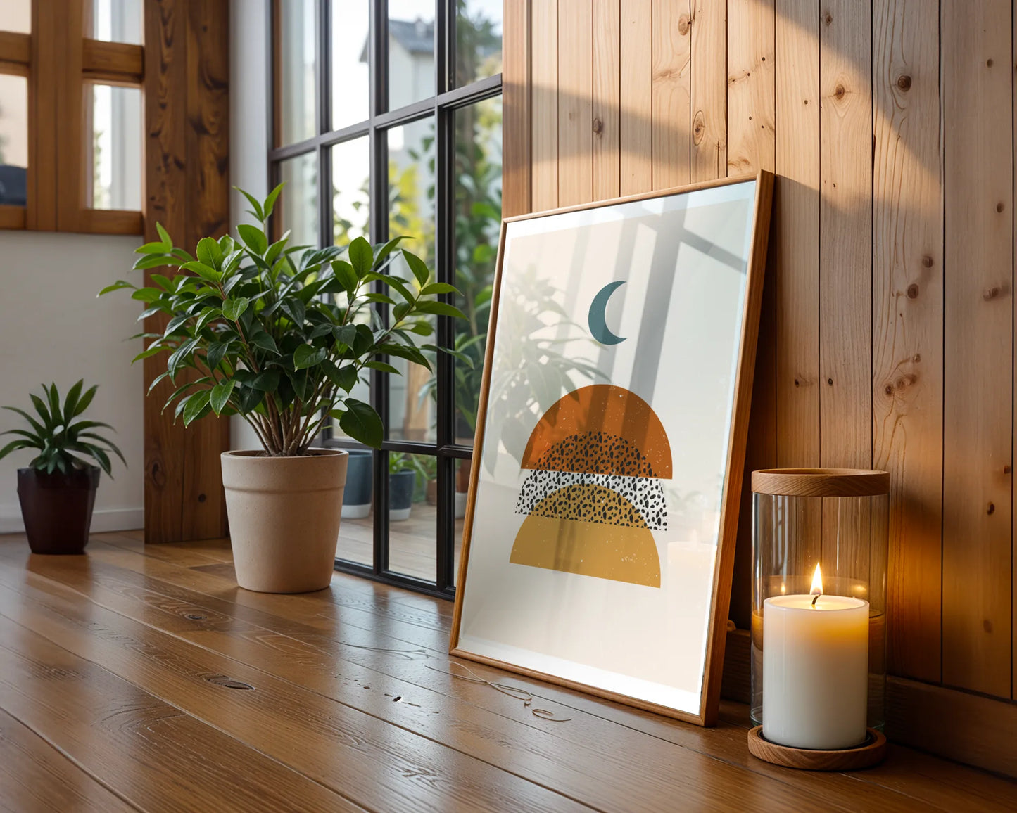 Mid Century Modern, Boho Leaves II, Wall Painting