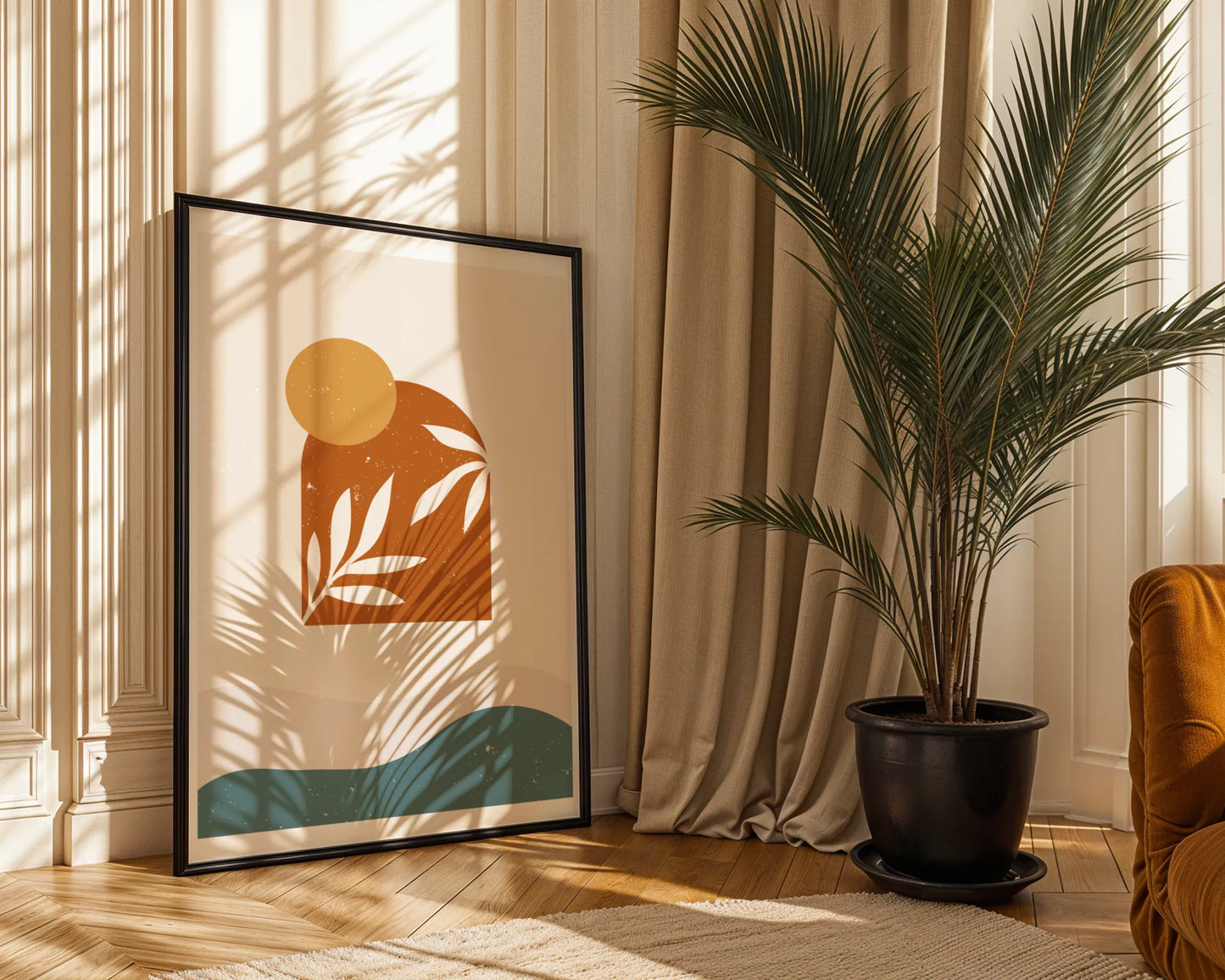Mid Century Modern, Boho Leaves I, Wall Painting