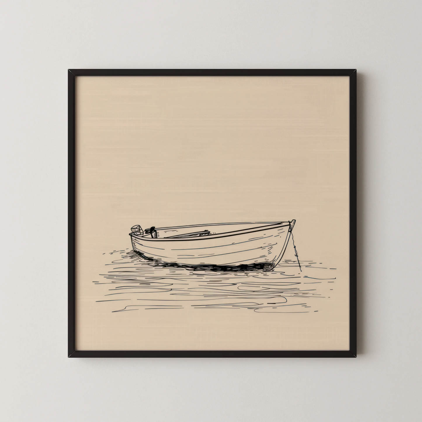Minimal Boho Boat I, Black & White Mid Century Modern, Boho Art Painting