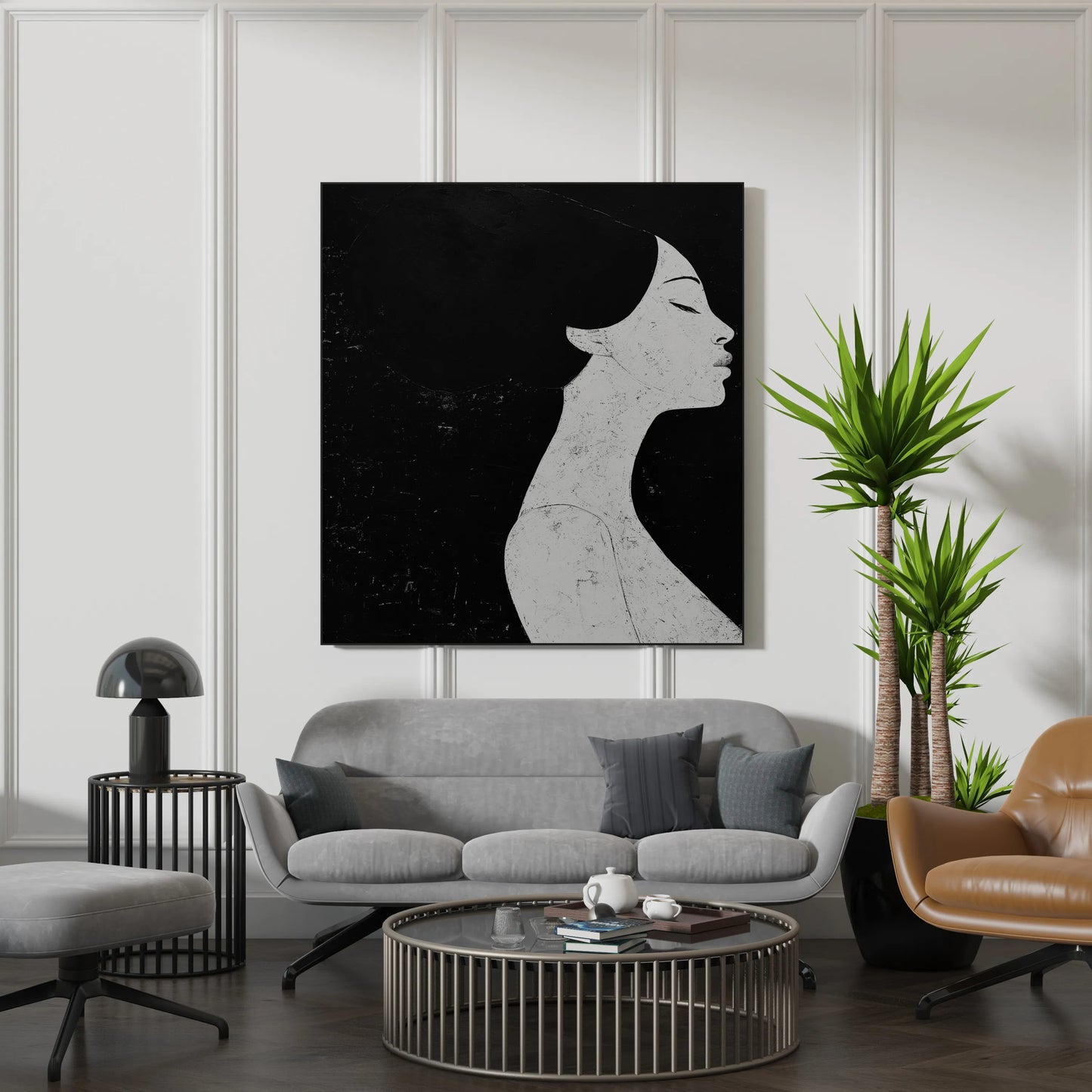 Minimal Boho Feminine I, Black & White Mid Century Modern, Boho Art Painting