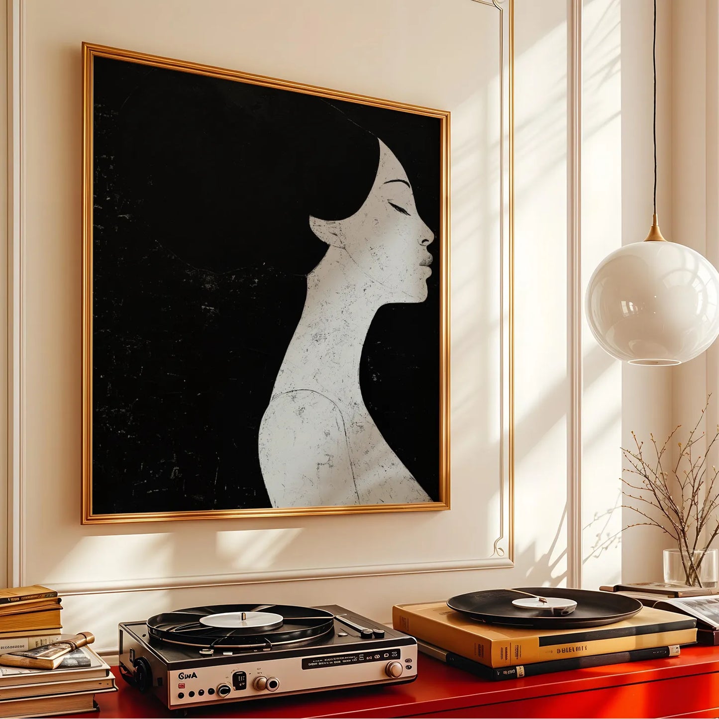 Minimal Boho Feminine I, Black & White Mid Century Modern, Boho Art Painting