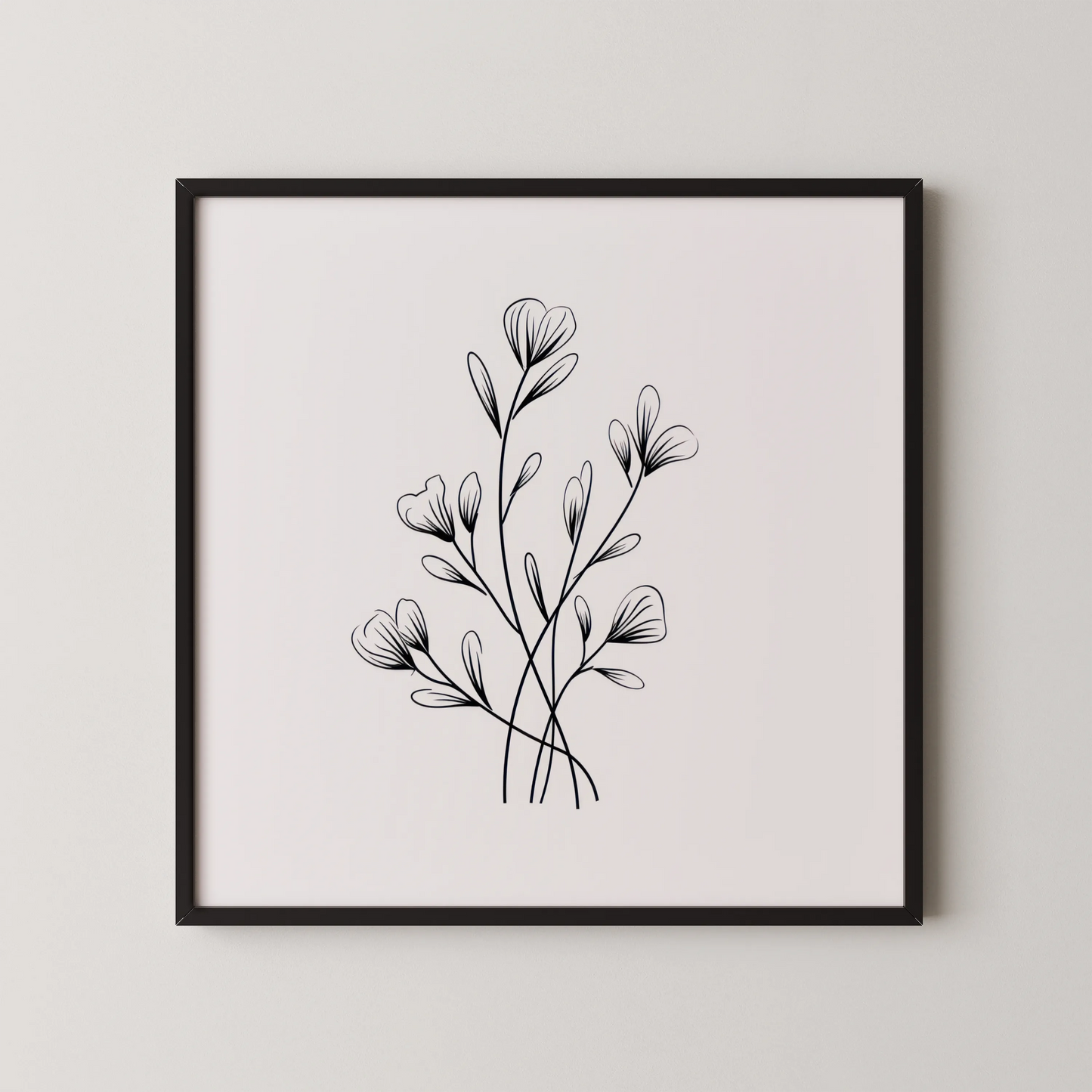 Minimal Boho Flowers II, Black & White Mid Century Modern, Boho Art Painting