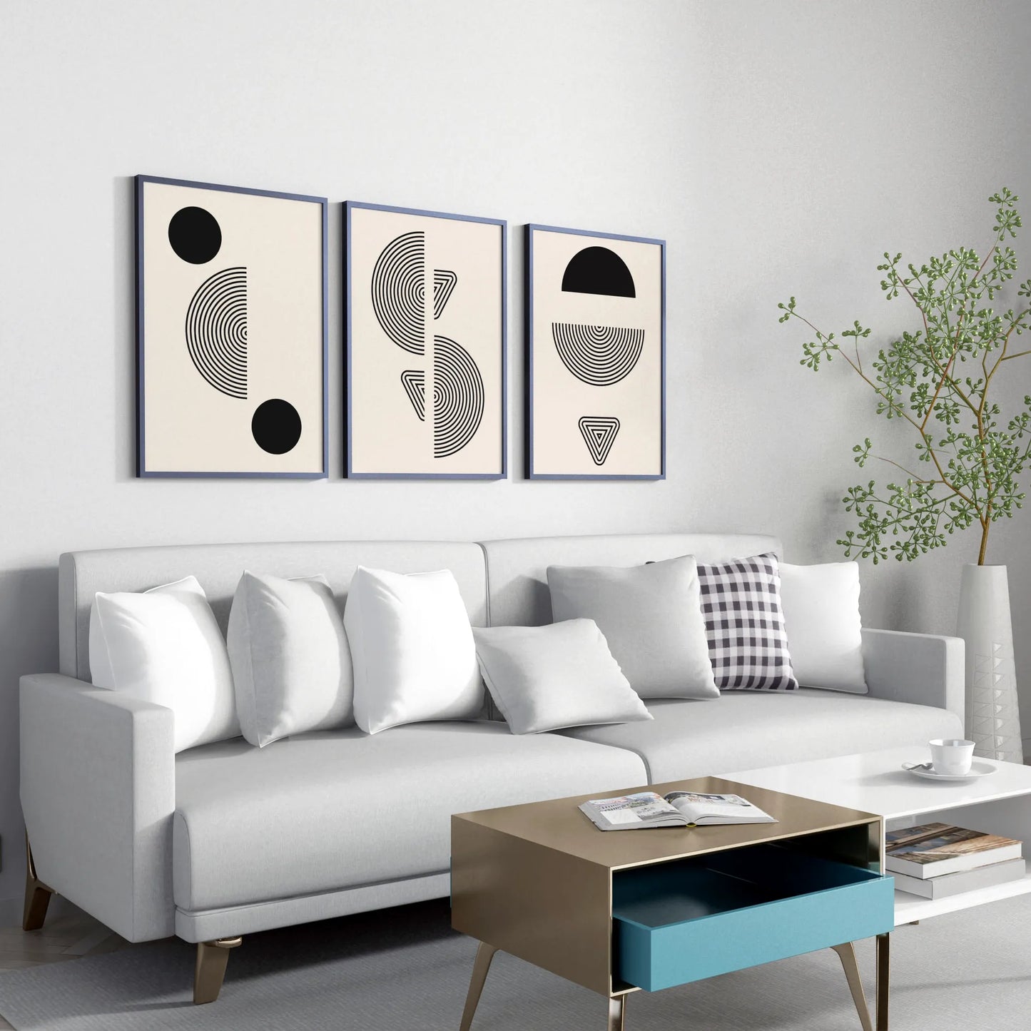 Minimal Pattern, Set of 3, Modern Abstarct Lines, Black & White