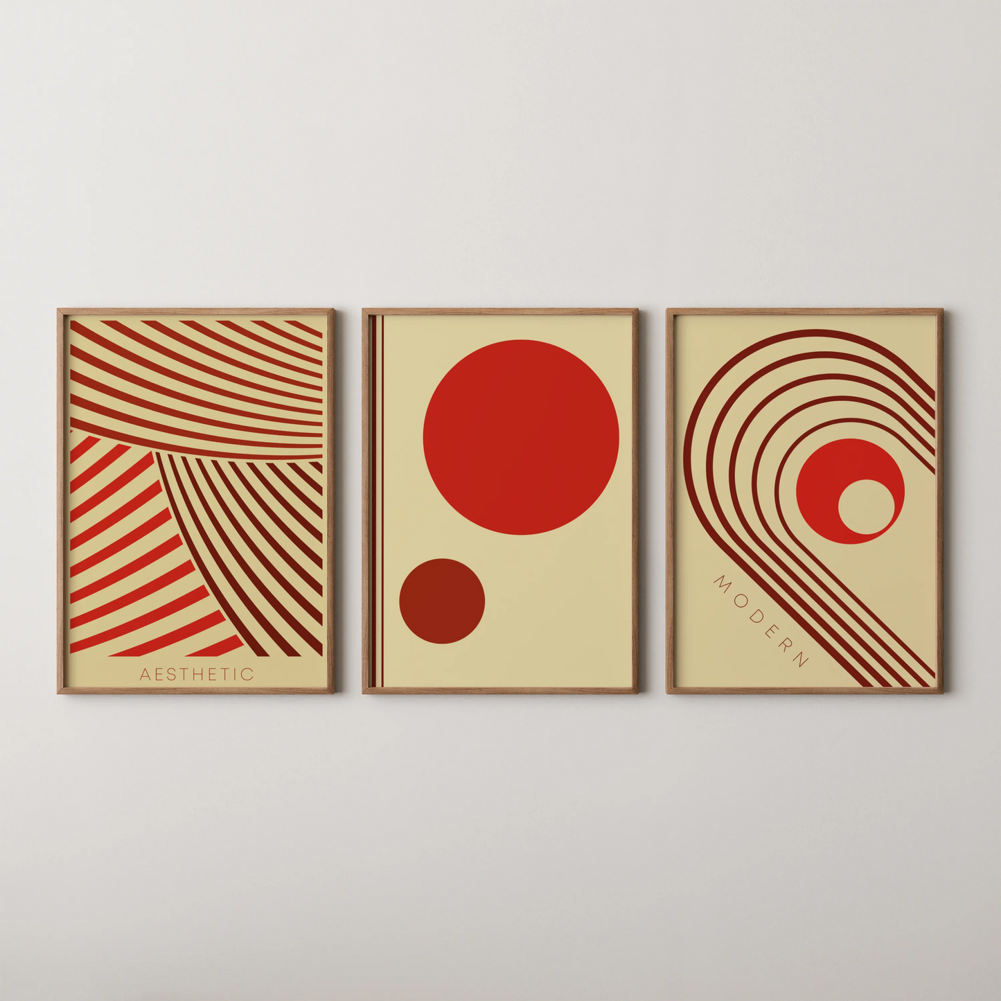 Minimal Pattern II, Set of 3, Modern Abstarct Lines, Bold Red