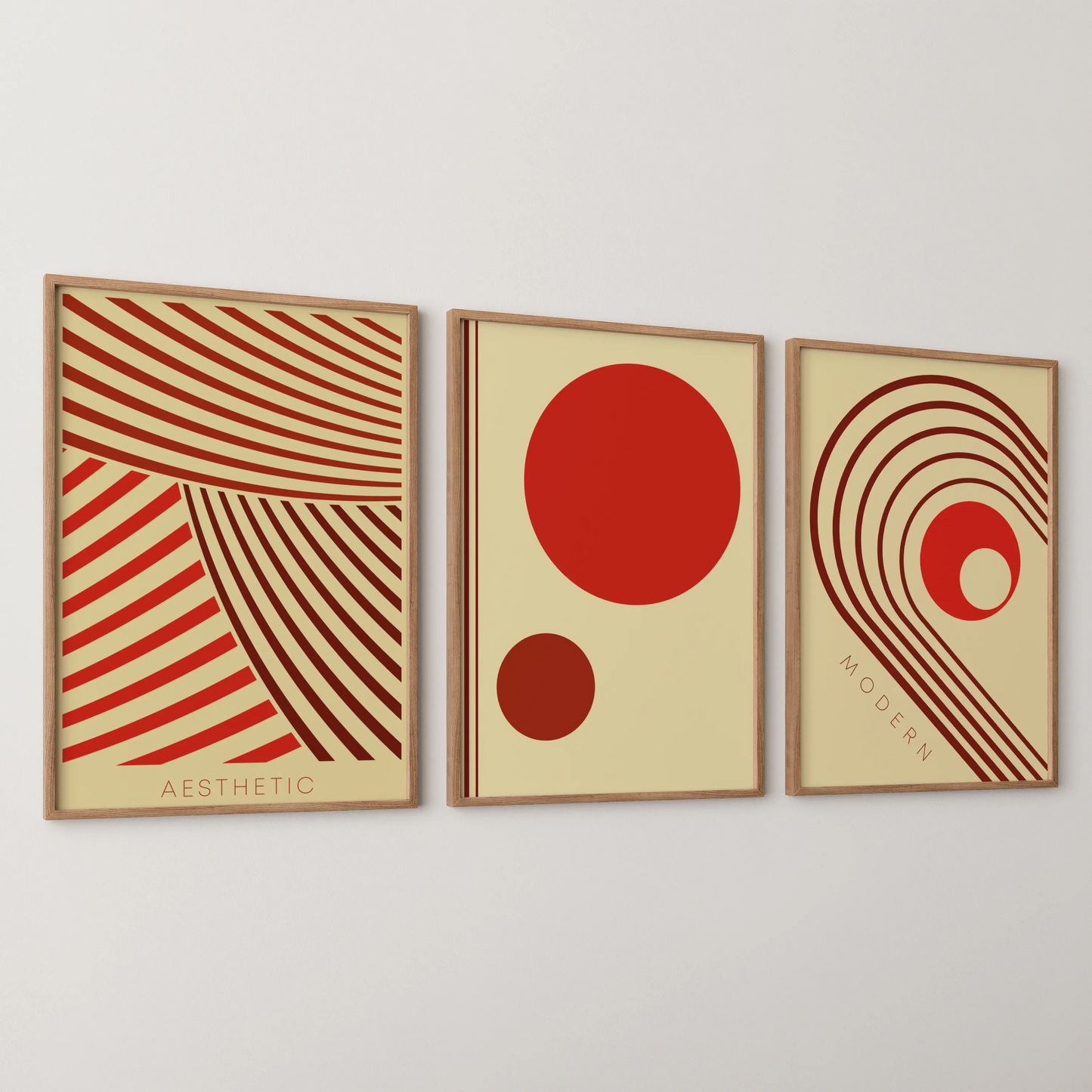 Minimal Pattern II, Set of 3, Modern Abstarct Lines, Bold Red