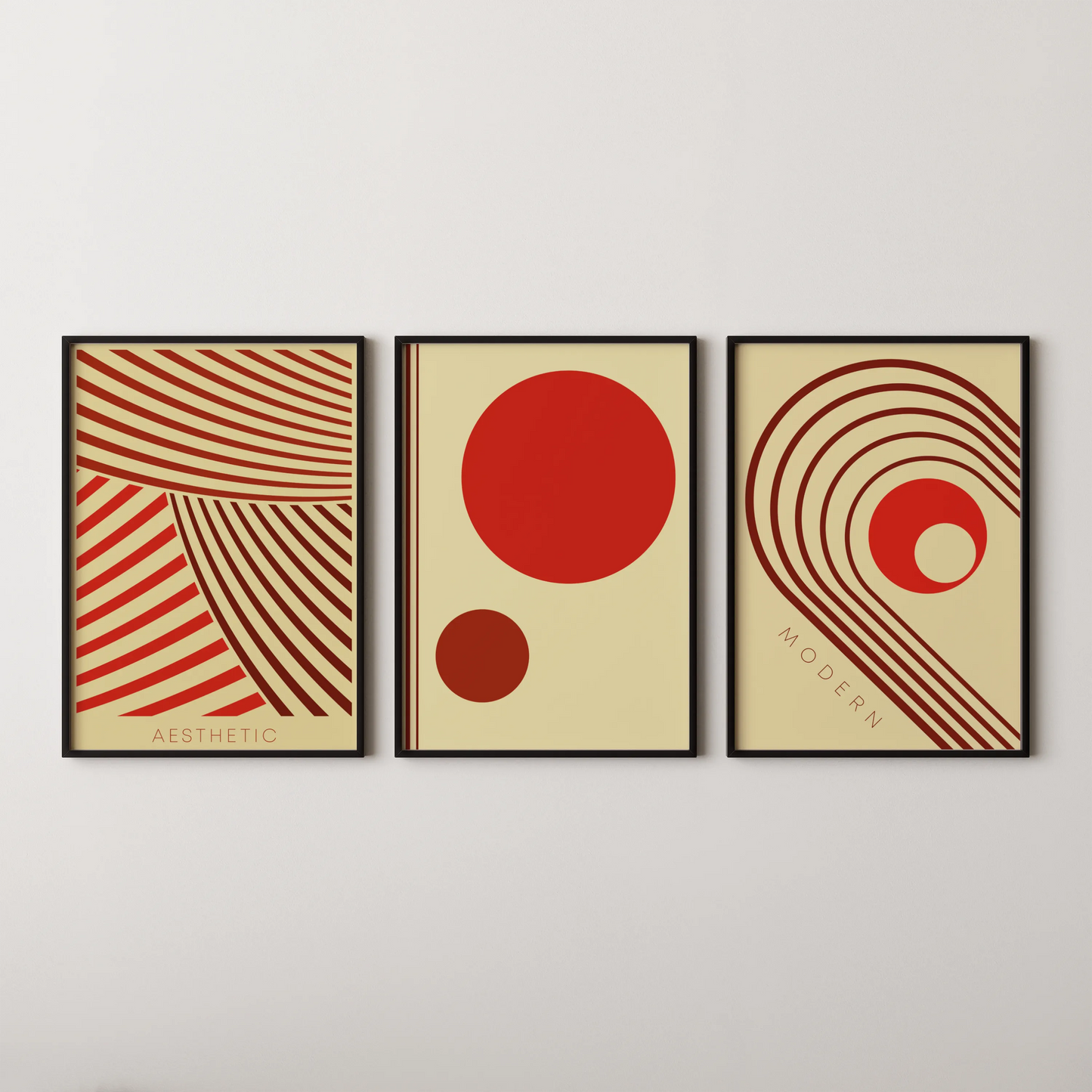 Minimal Pattern II, Set of 3, Modern Abstarct Lines, Bold Red