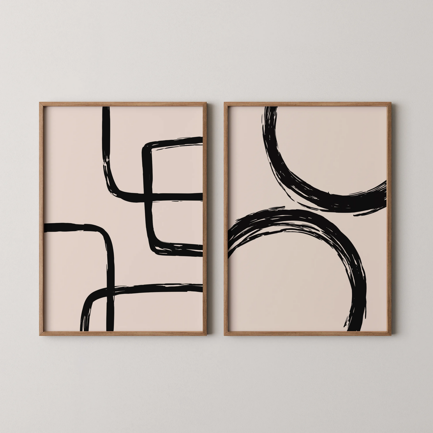 Modern Abstract Lines II, Set of 2, Black & White Mid Century Aesthetic Wall Art