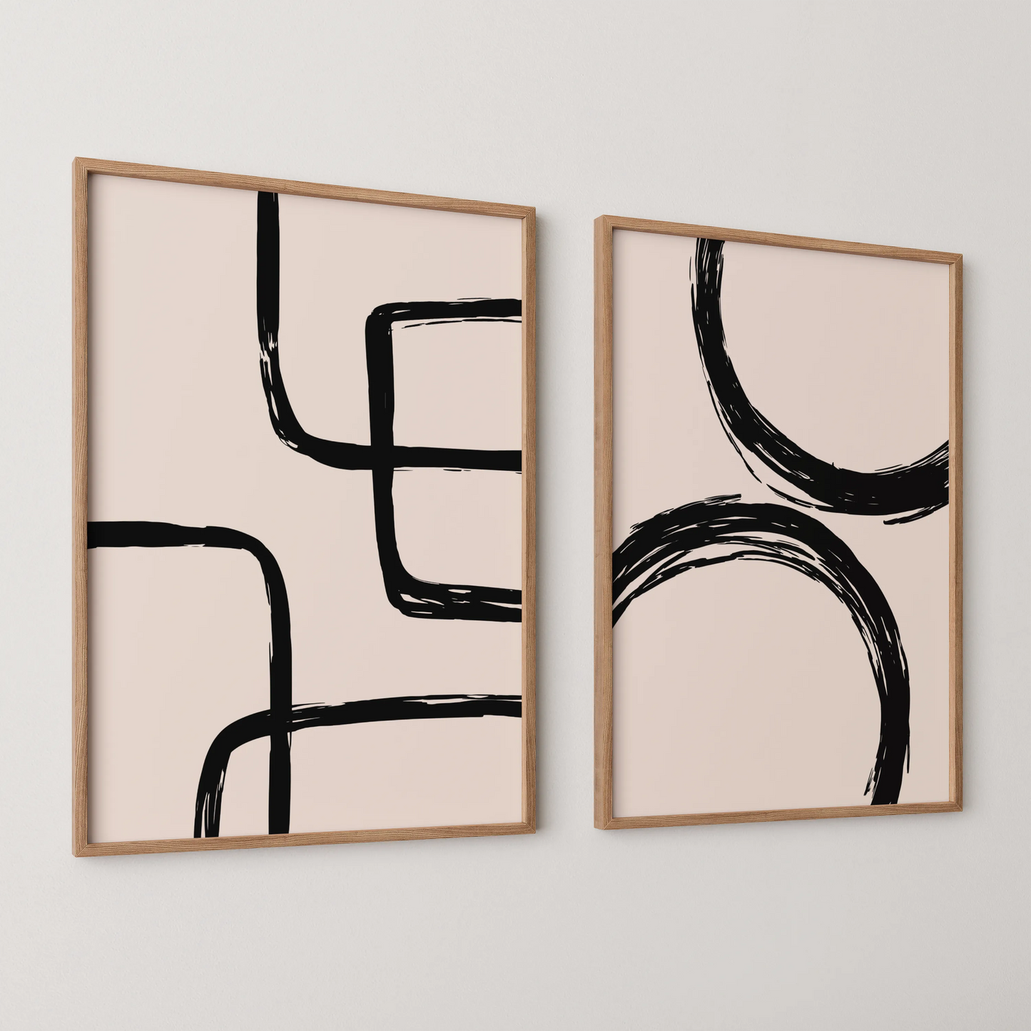 Modern Abstract Lines II, Set of 2, Black & White Mid Century Aesthetic Wall Art