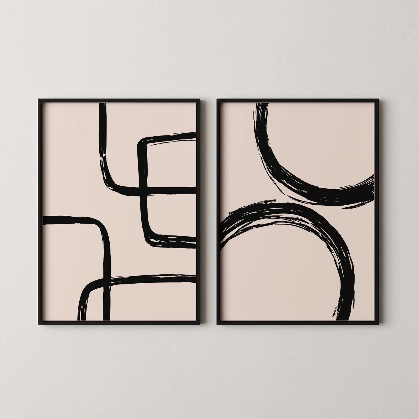 Modern Abstract Lines II, Set of 2, Black & White Mid Century Aesthetic Wall Art
