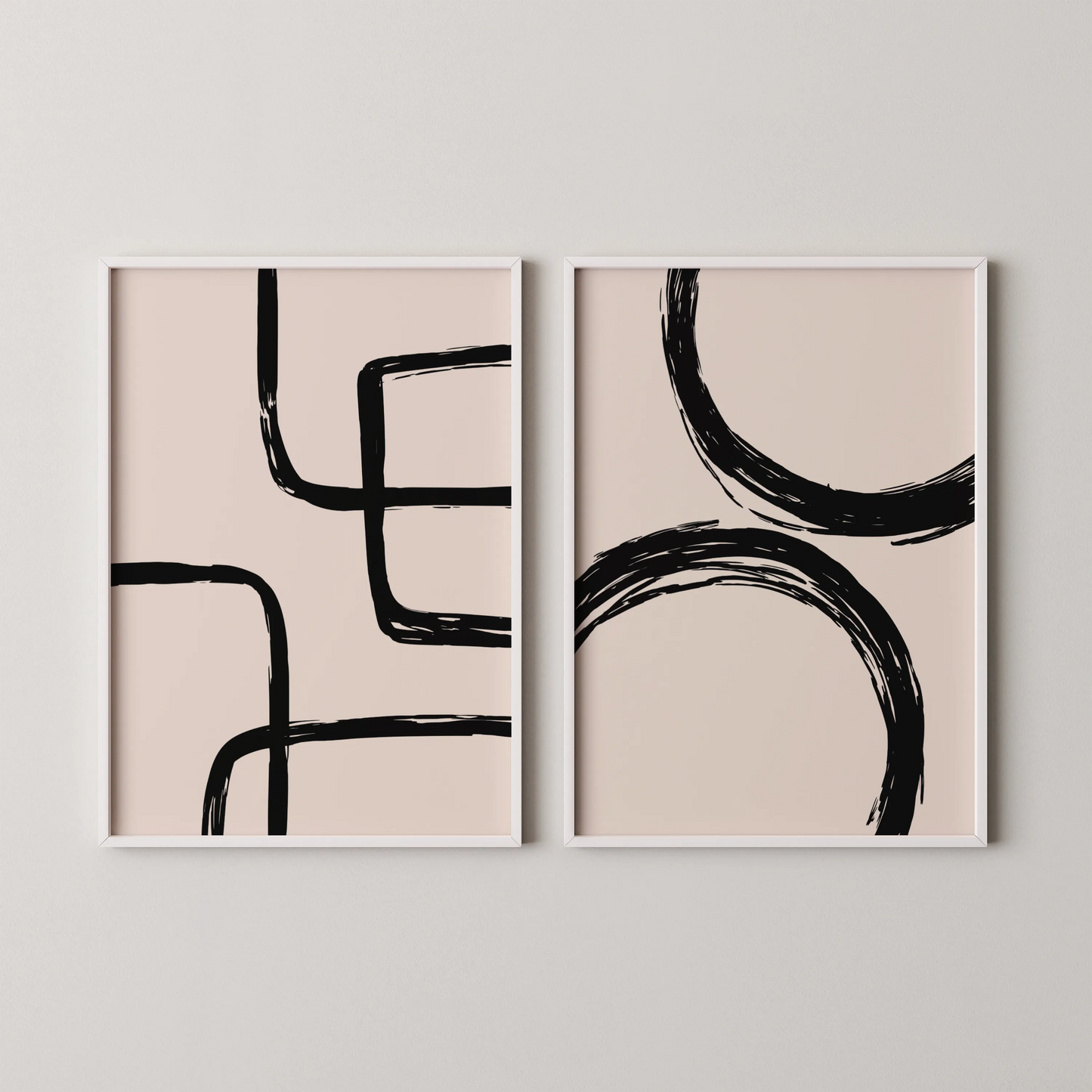 Modern Abstract Lines II, Set of 2, Black & White Mid Century Aesthetic Wall Art