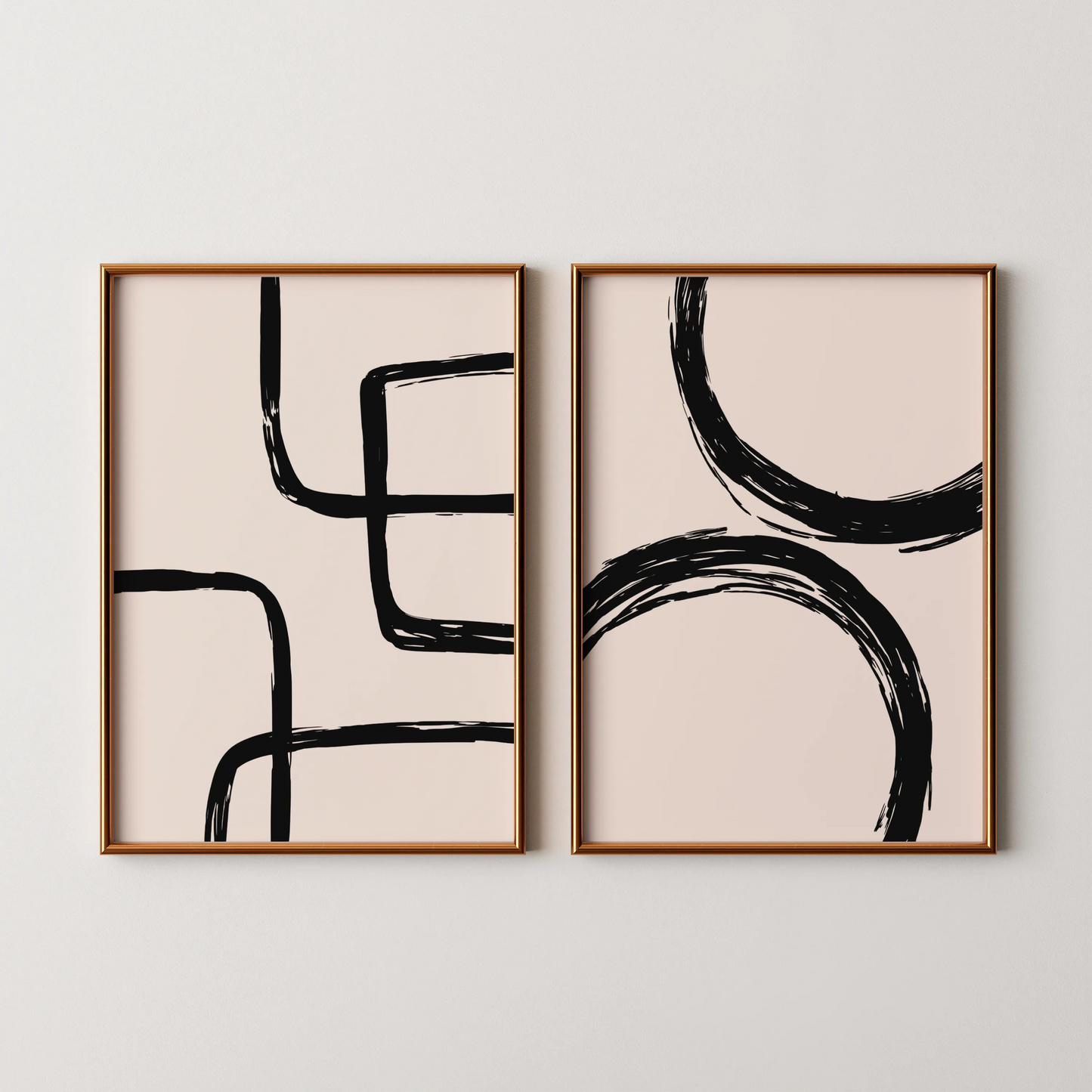 Modern Abstract Lines II, Set of 2, Black & White Mid Century Aesthetic Wall Art