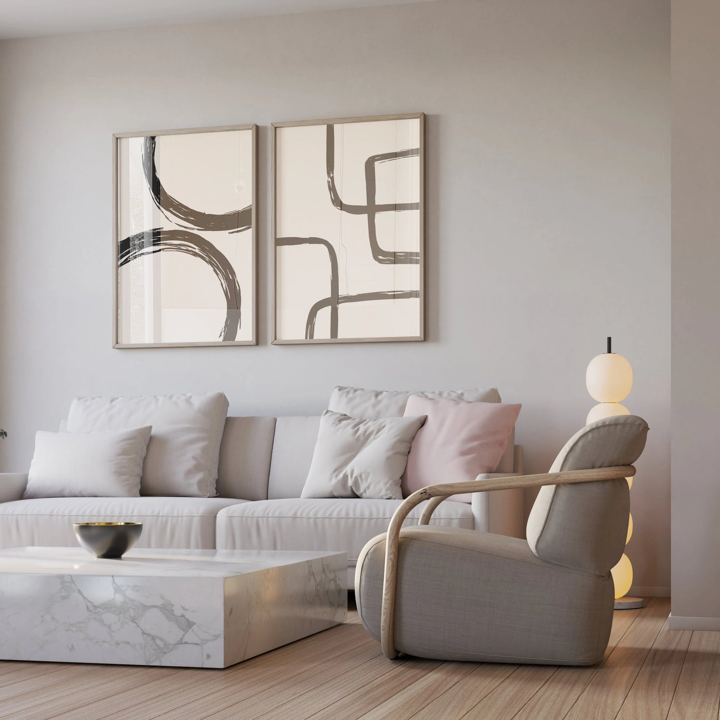 Modern Abstract Lines II, Set of 2, Black & White Mid Century Aesthetic Wall Art