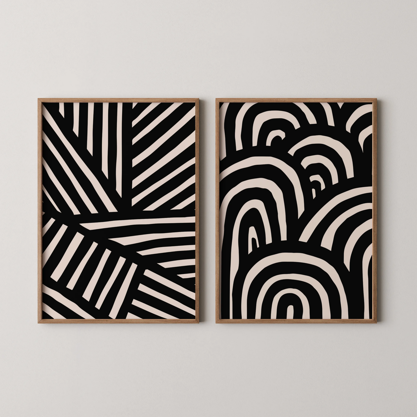 Modern Abstract Lines I, Set of 2, Black & White Mid Century Aesthetic Wall Art