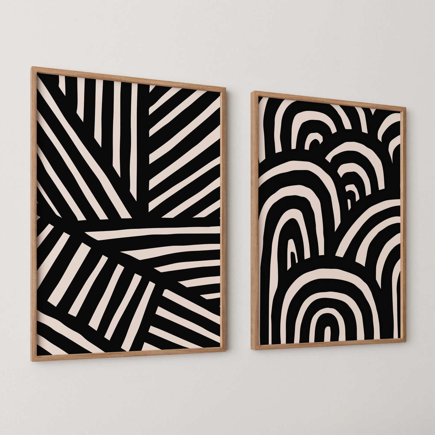 Modern Abstract Lines I, Set of 2, Black & White Mid Century Aesthetic Wall Art