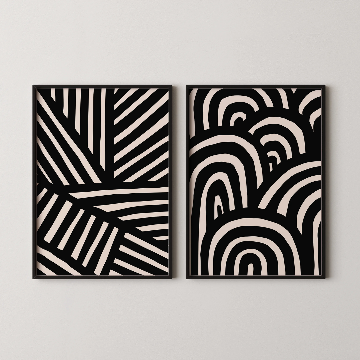 Modern Abstract Lines I, Set of 2, Black & White Mid Century Aesthetic Wall Art