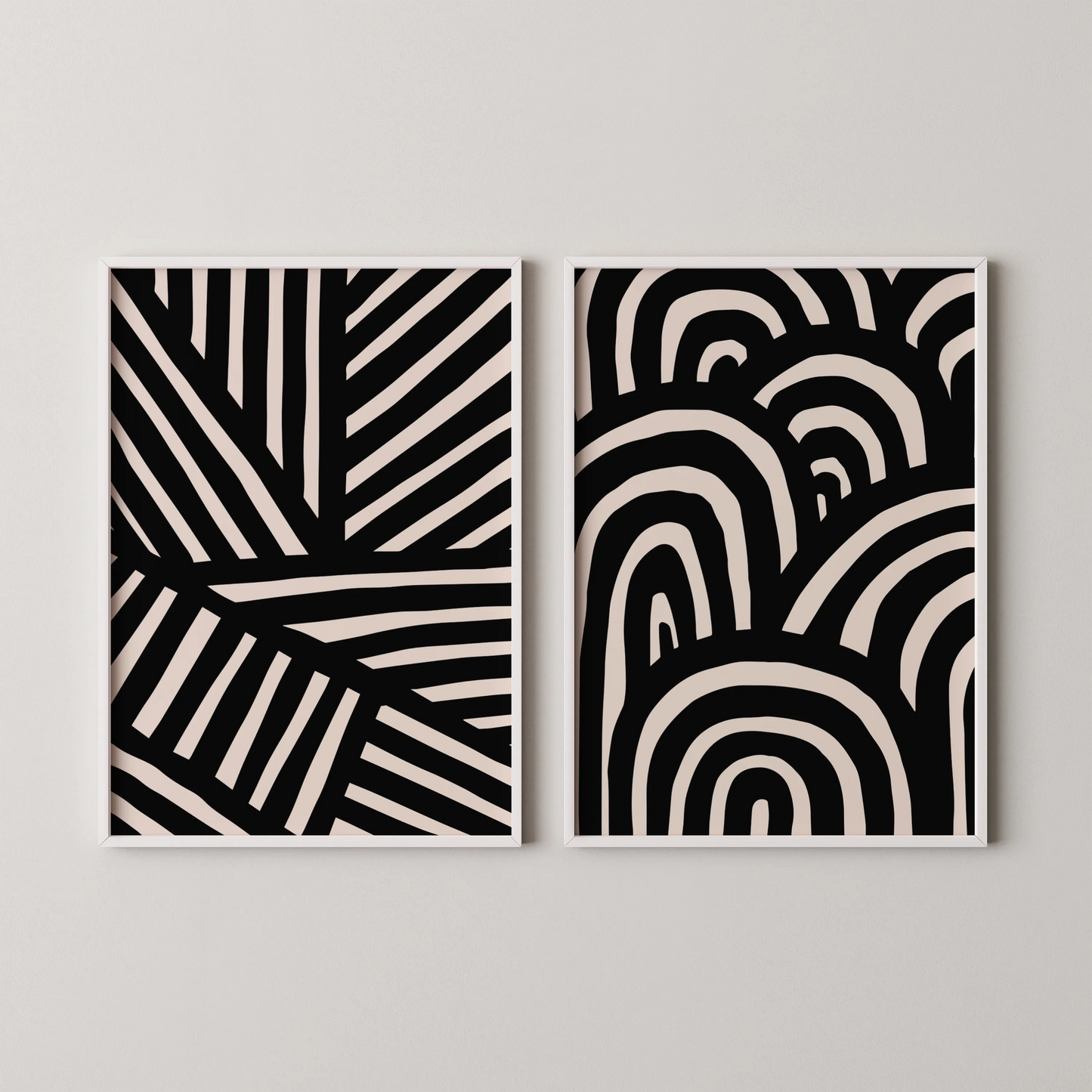 Modern Abstract Lines I, Set of 2, Black & White Mid Century Aesthetic Wall Art
