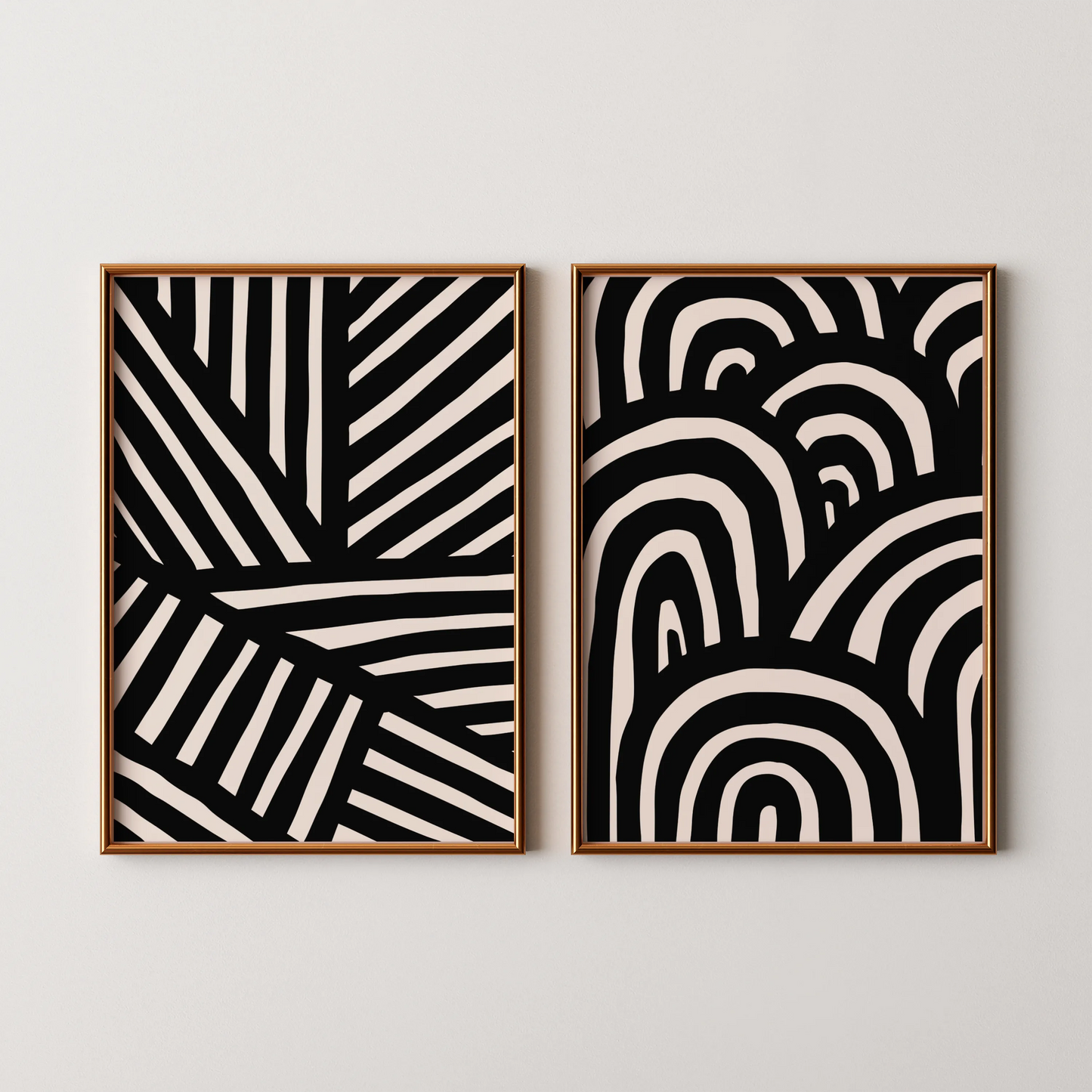Modern Abstract Lines I, Set of 2, Black & White Mid Century Aesthetic Wall Art